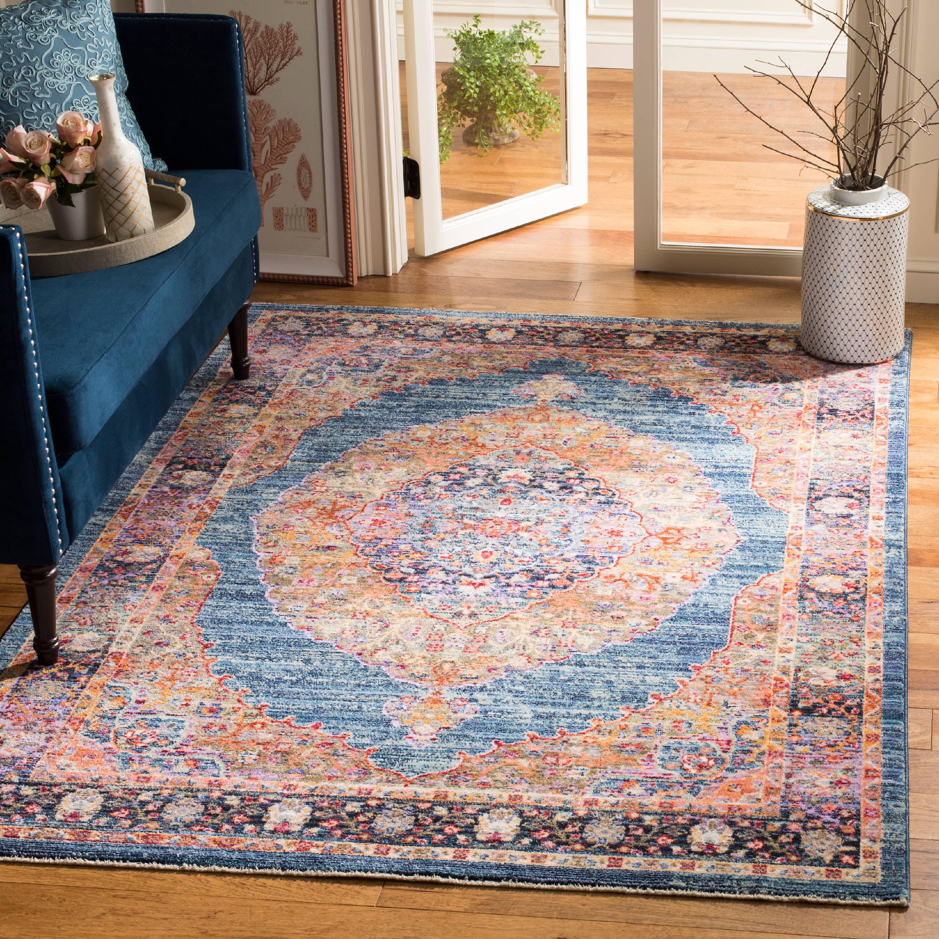 Blissful Nirvana Navy & Multicolor Cotton-Synthetic Area Rug, 8' x 10'