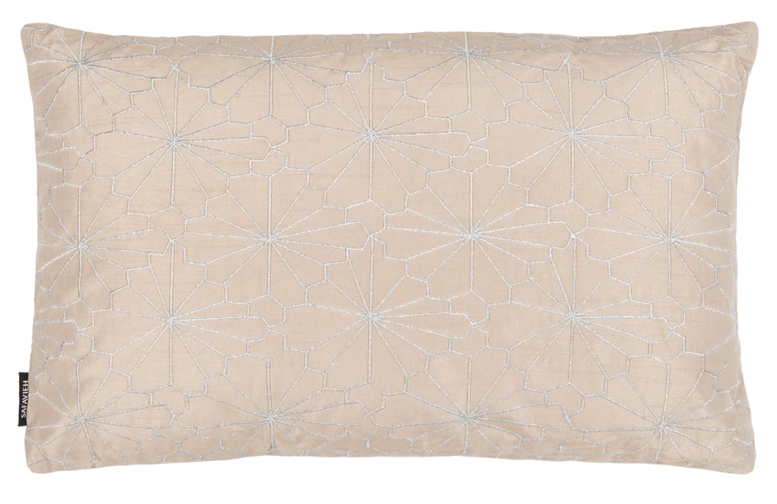 Champagne Beige Embroidered Floral Rectangular Pillow