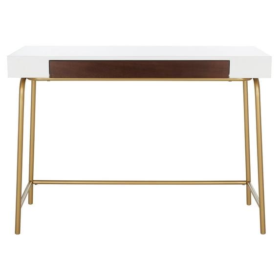 SAFAVIEH Nola Wood 1-Drawer Writing Desk, White/Brown/Gold