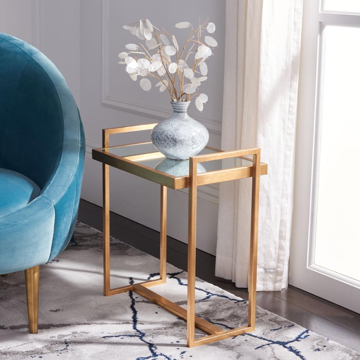 Elegant Noland Gold-Finish Iron Mirrored Accent Table