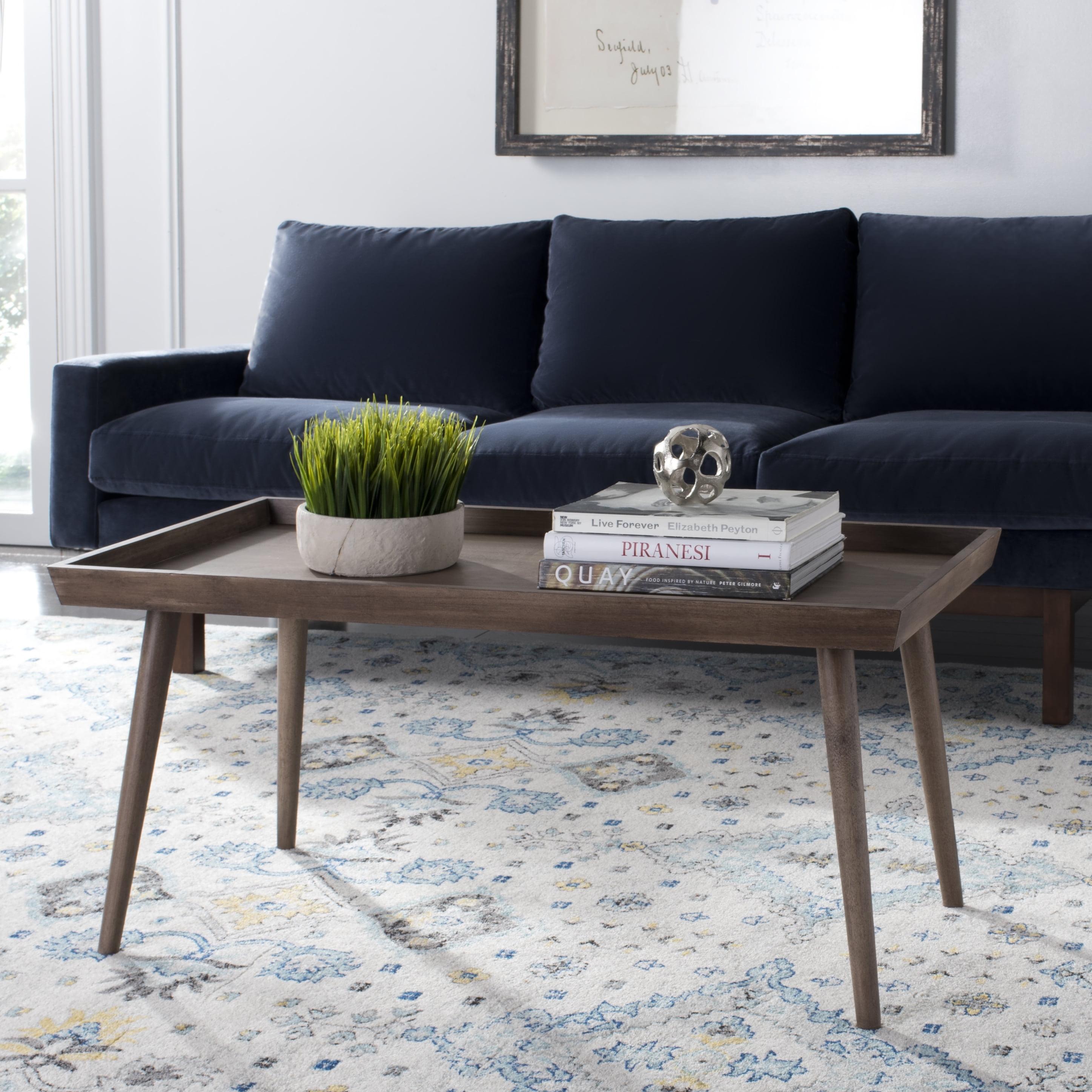 Transitional Desert Brown Pine Wood Rectangular Coffee Table with Tray