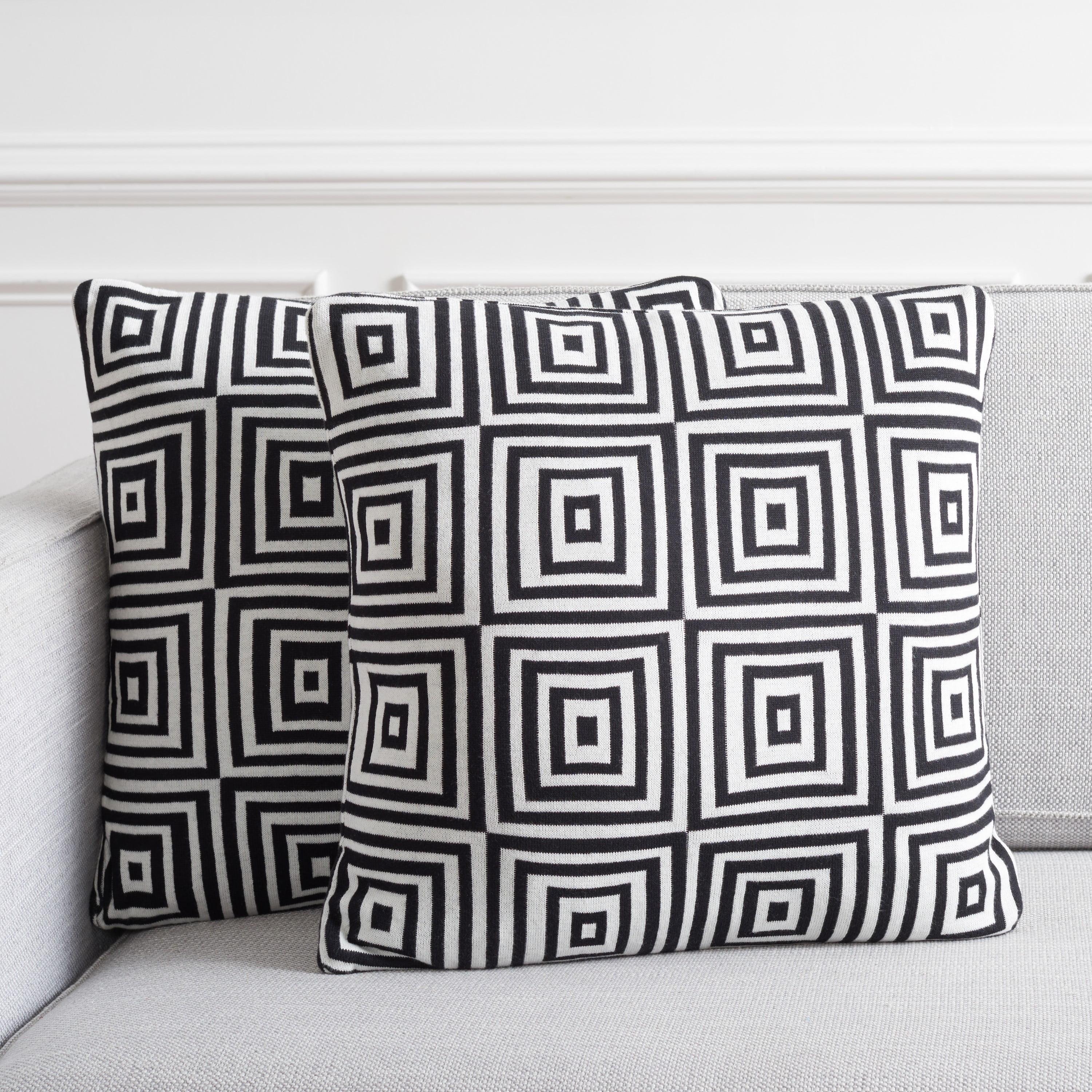 Black and Ivory Geometric Square Cotton Blend Pillow Set