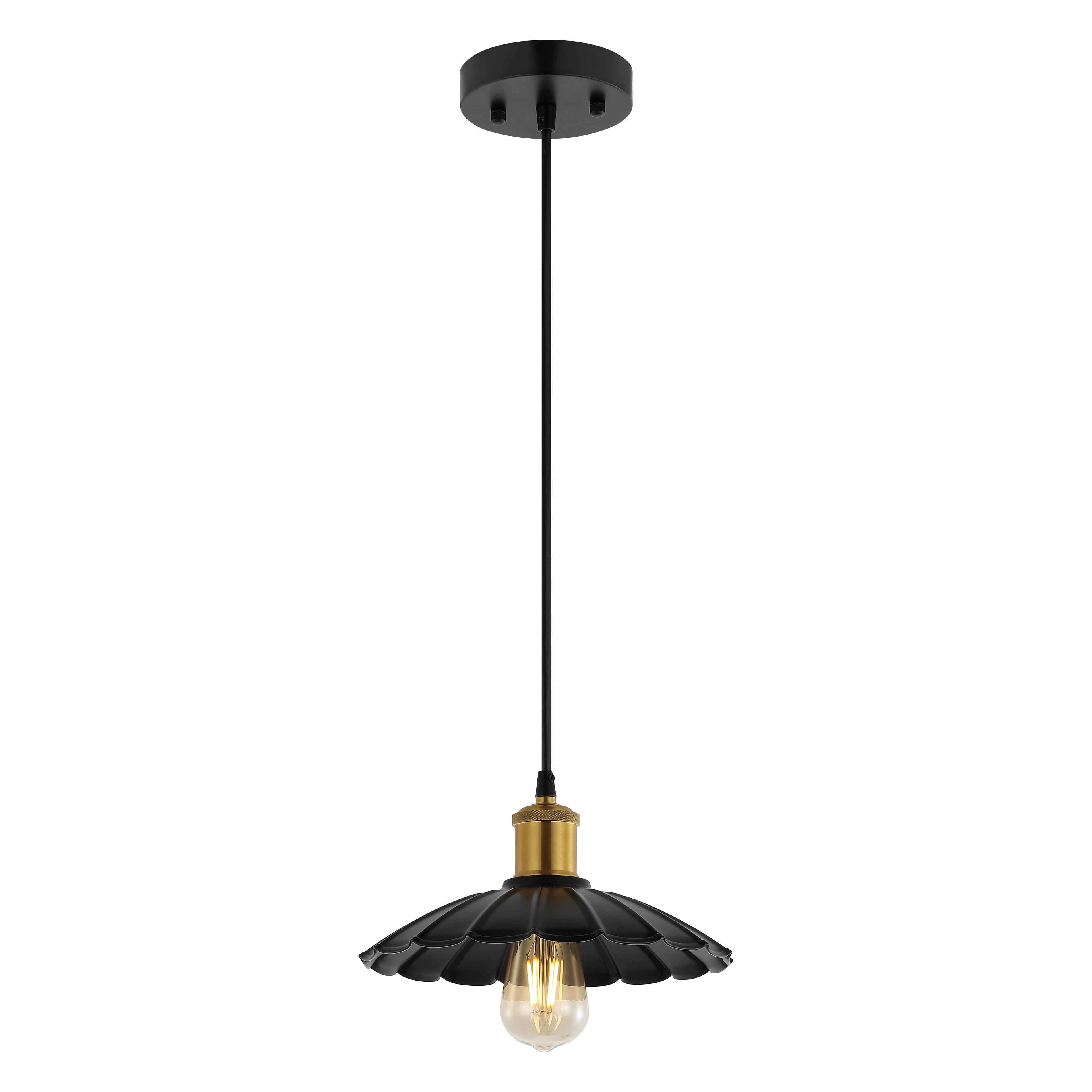 Novaire Vintage Umbrella Black Iron Pendant with Brass Accents