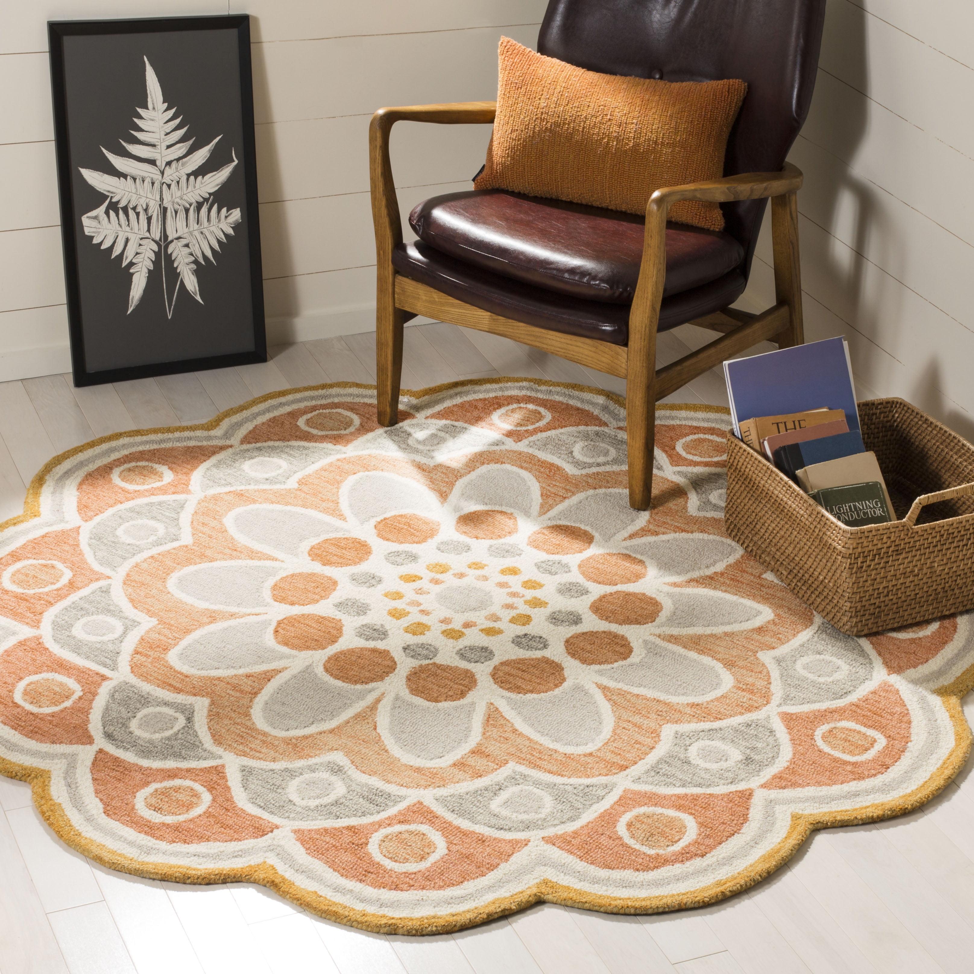 SAFAVIEH Novelty Delaney Floral Wool Area Rug, Grey/Rust, 4' x 4' Round