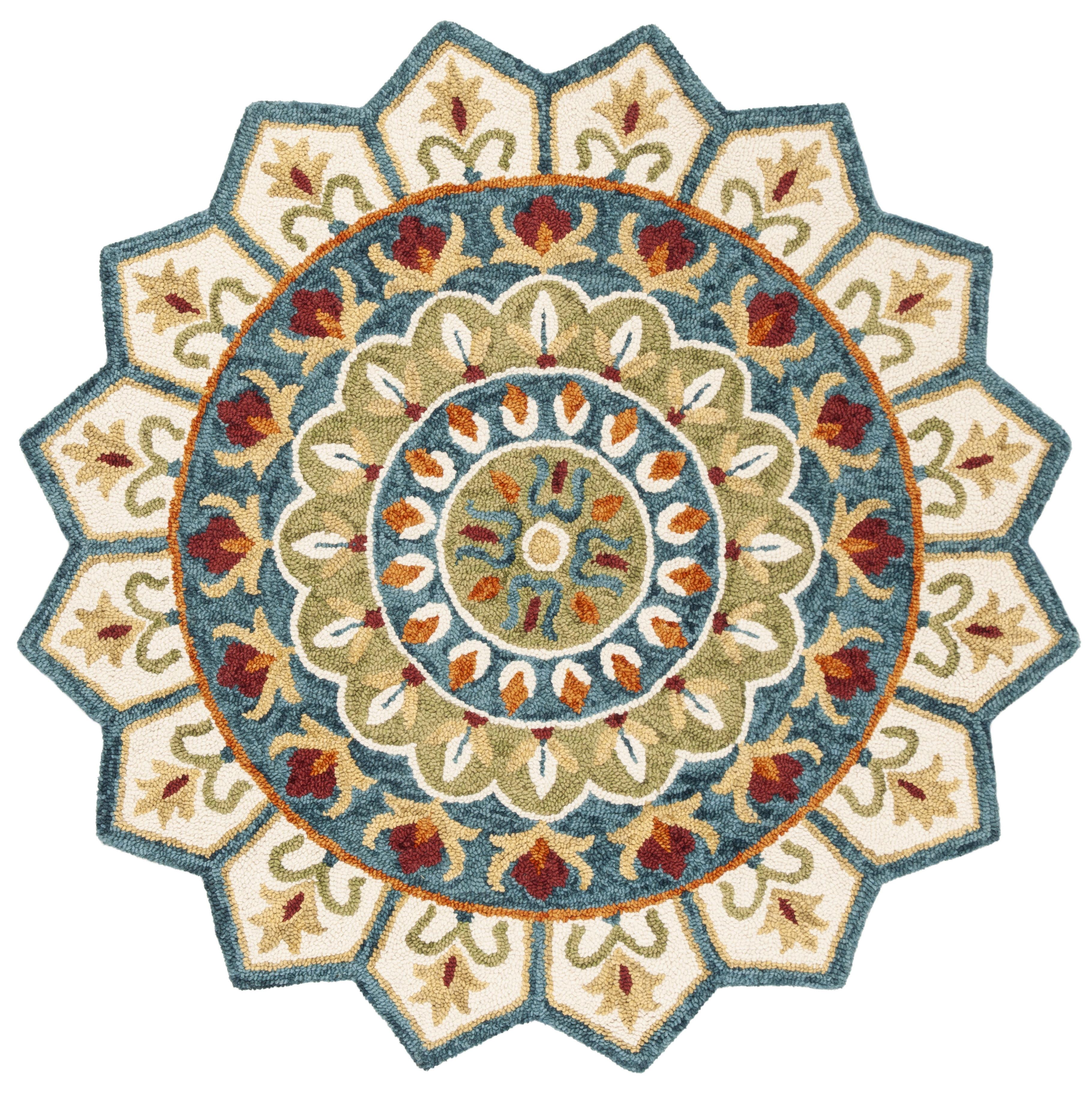 Novelty NOV605 Hand Tufted Area Rug - Ivory/Blue - 9' round - Safavieh.