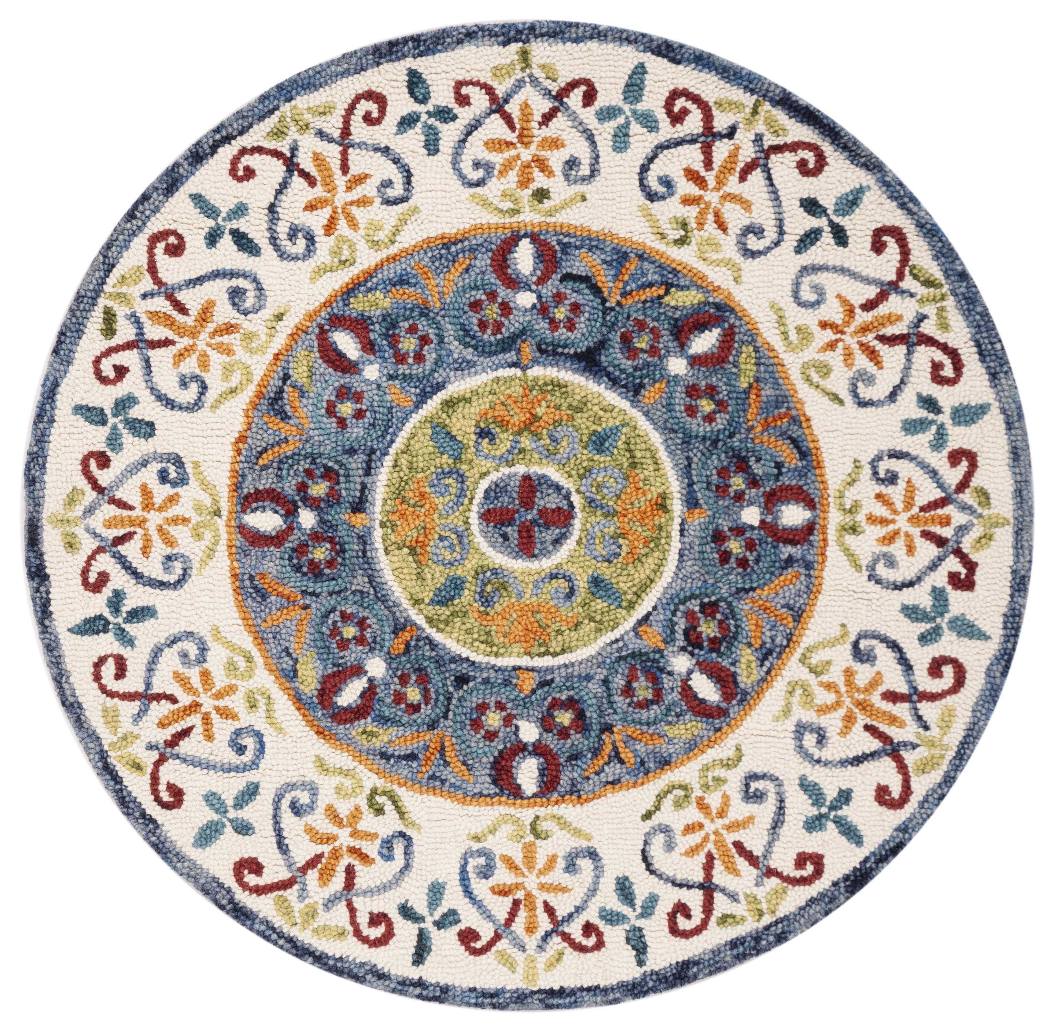 Novelty NOV601 Hand Tufted Area Rug - Blue/Ivory - 3' round - Safavieh.