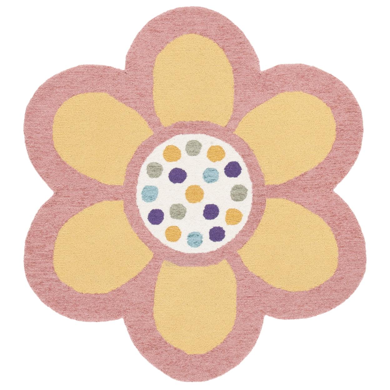 Handmade Pink & Yellow Round Wool Accent Rug - 5ft Diameter