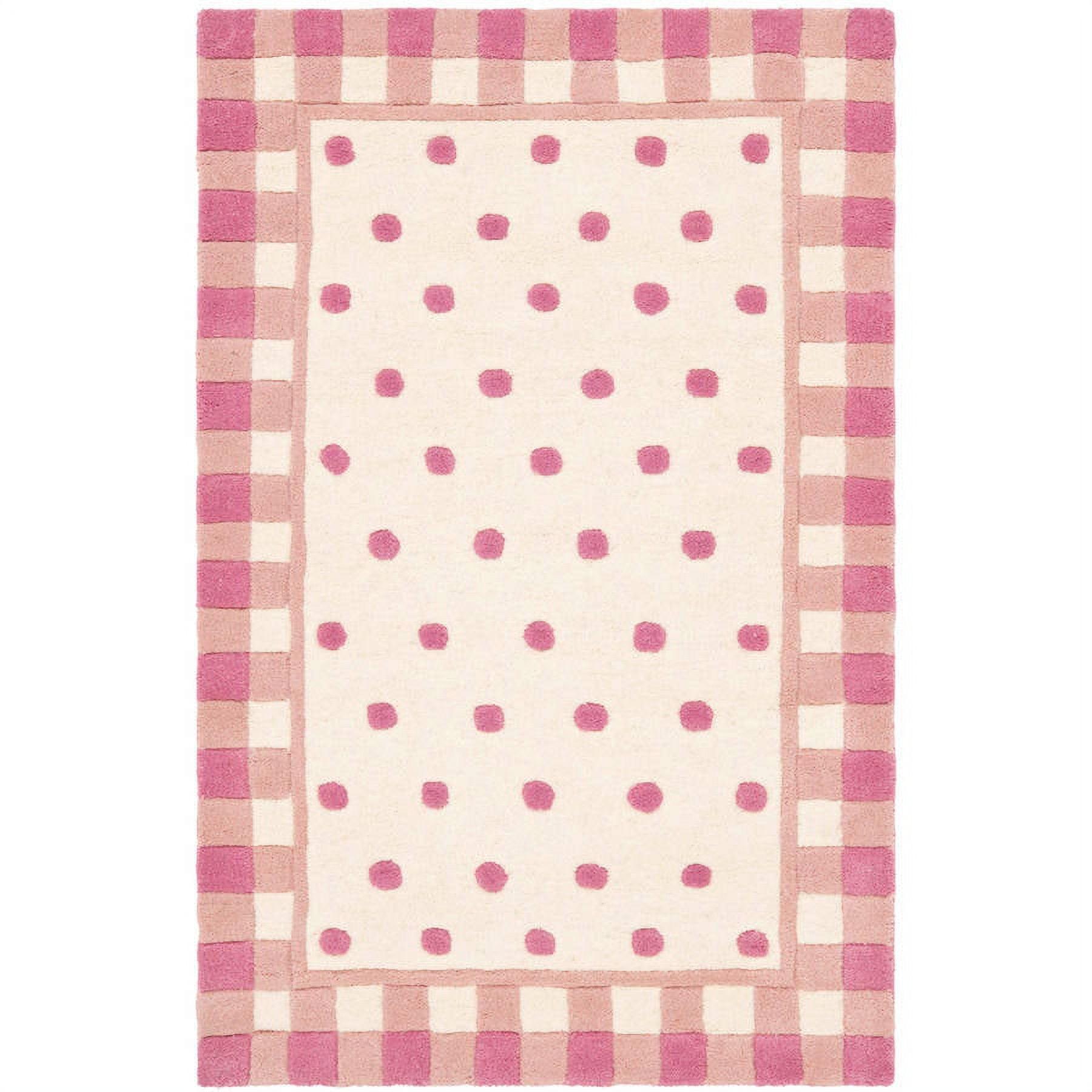 Ivory and Pink Handmade Tufted Wool Rug, 2x3 ft