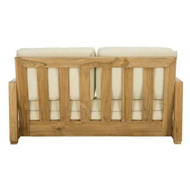 SAFAVIEH OUTDOOR COUTURE Montford 2-Seat Bench Natural Teak / Beige