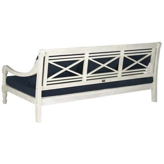 SAFAVIEH  OUTDOOR Pasadena Day Bed Antique White / Navy