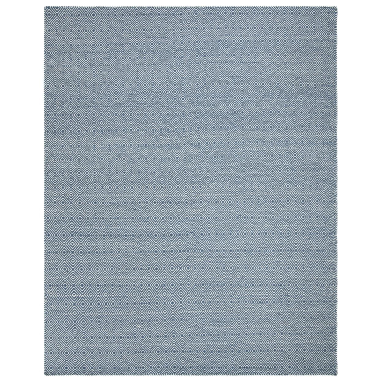 Coastal Charm Handwoven Blue & Ivory Wool Diamond Rug - 8' x 10'