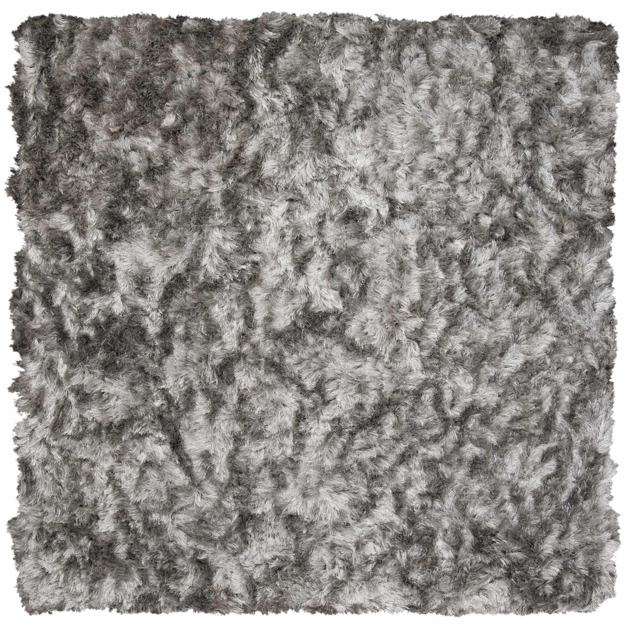 Silver 4' x 4' Square Hand-Tufted Shag Area Rug