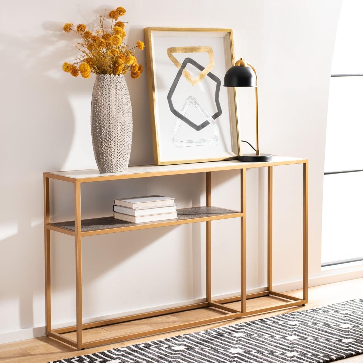 Octavia Console Table - Beige/Black/Gold - Safavieh.