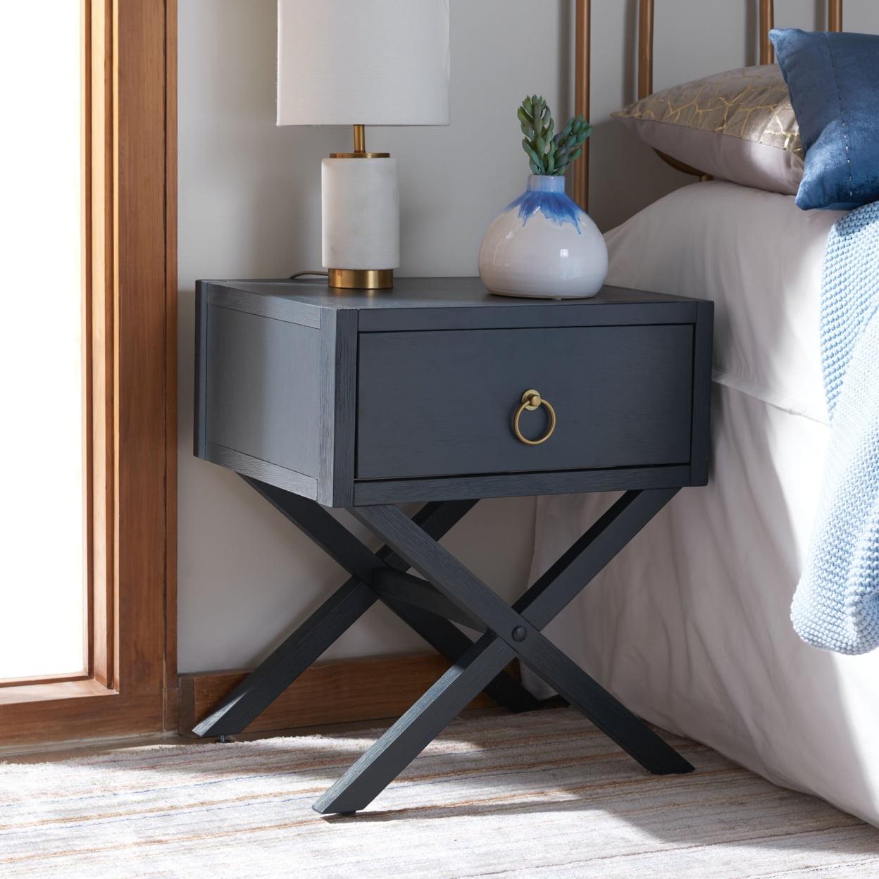 SAFAVIEH Odilia 1 Drawer Solid Retro Nightstand, Navy