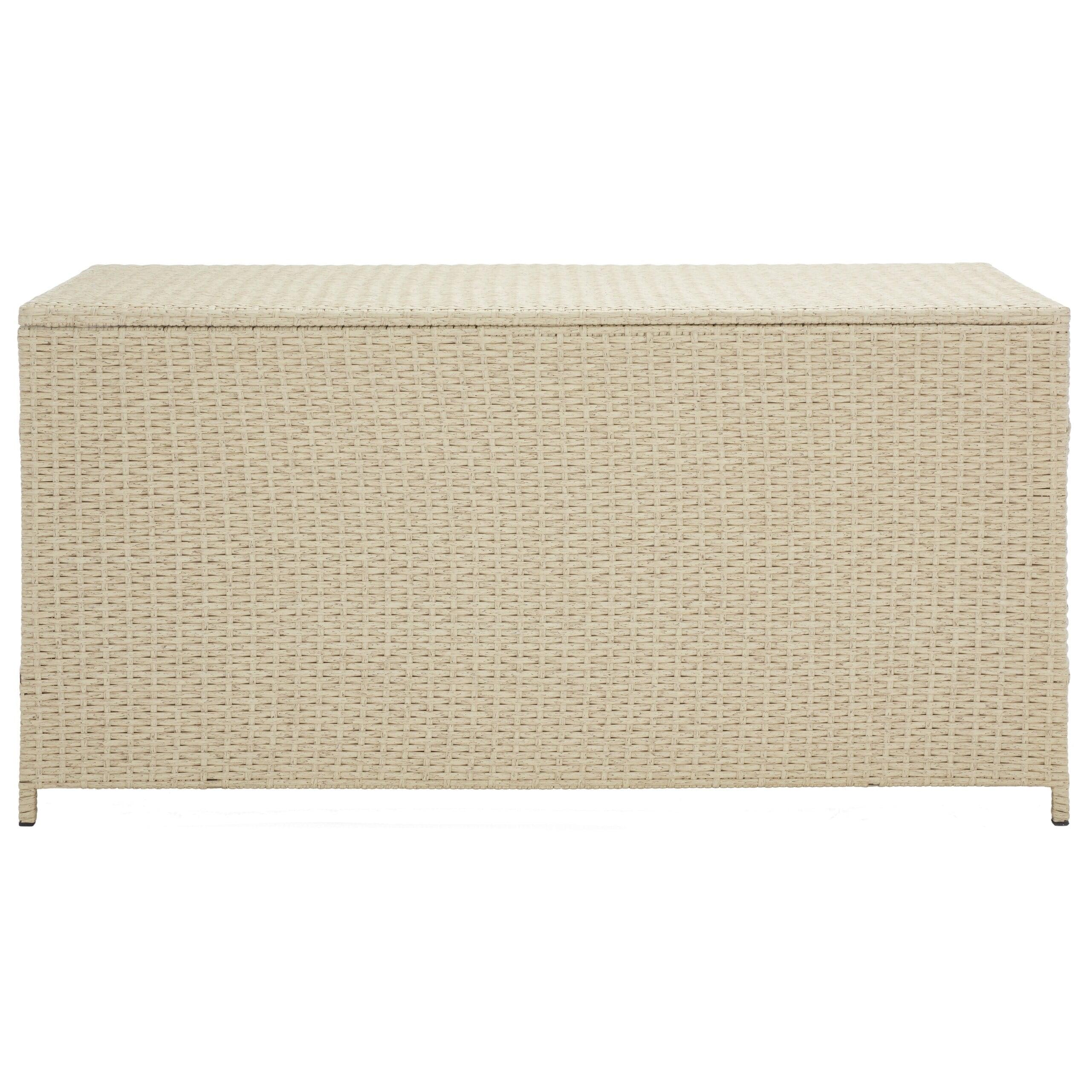 Oliveira Outdoor Cushion Deck Box - Beige/White Cushion - Safavieh