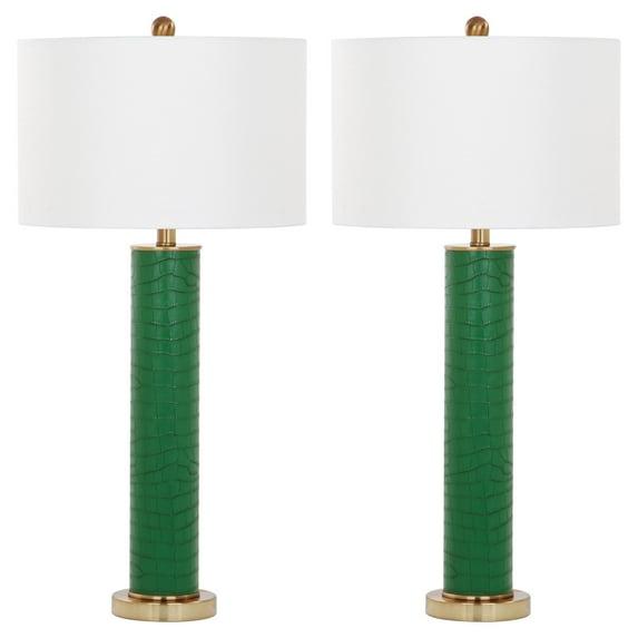 Ollie Table Lamp (Set of 2) - 31.5 Inch Height - LIT4404 - Dark Green Faux Alligator - Safavieh