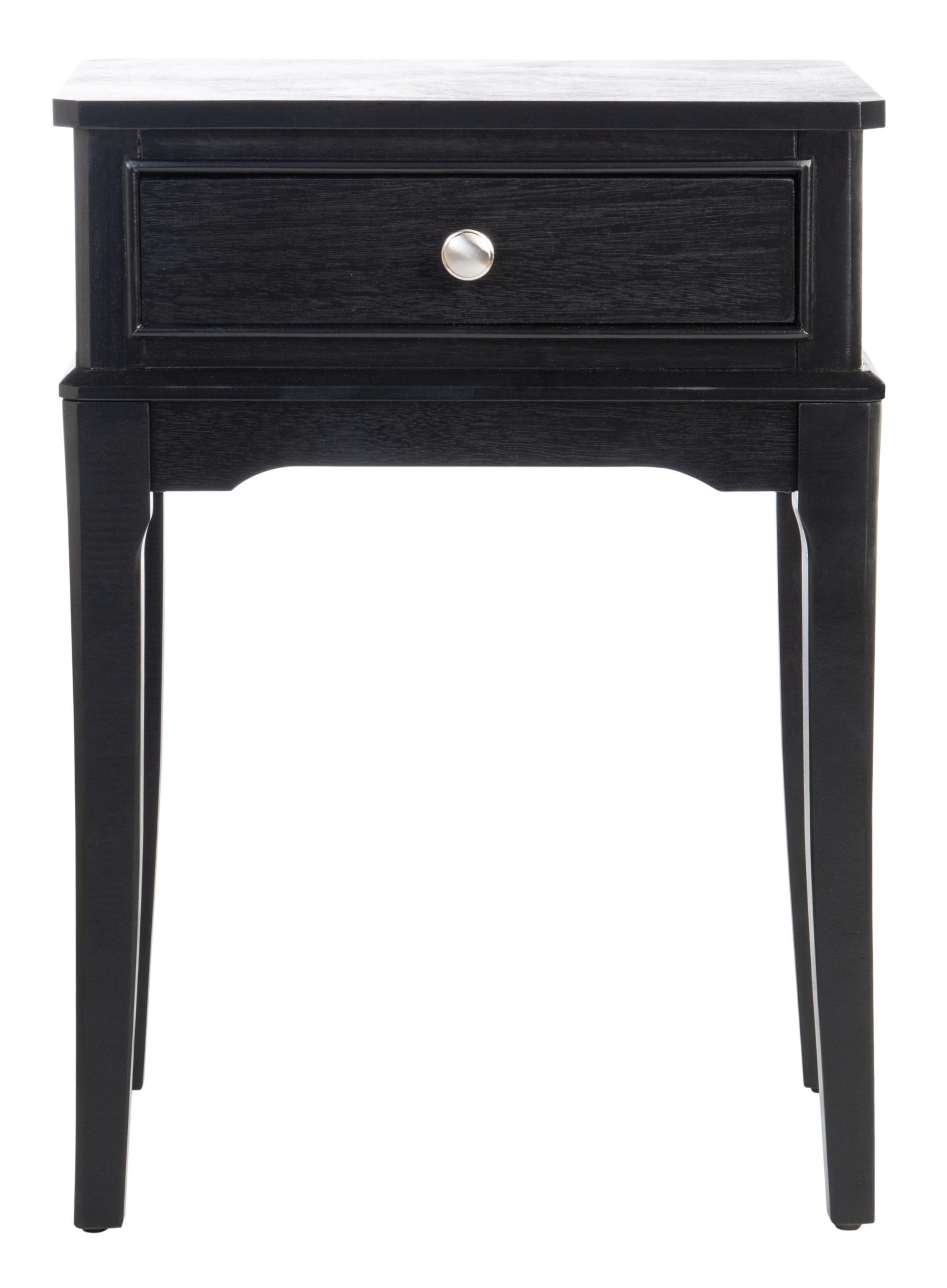 Opal French Black Wood Storage Accent Table with Scalloped Apron