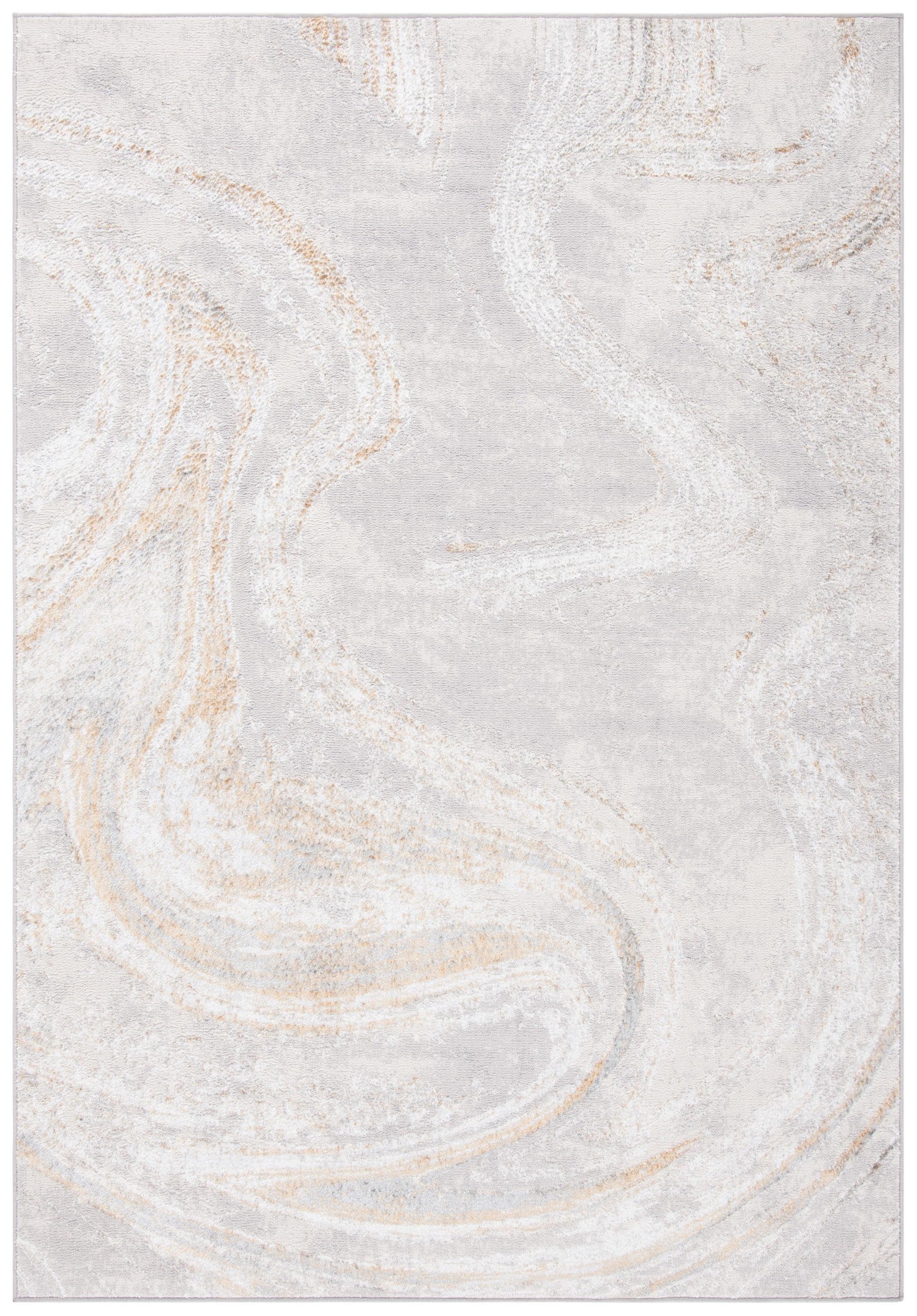 Grey and Gold Abstract Synthetic Area Rug, 5'5" x 7'7"