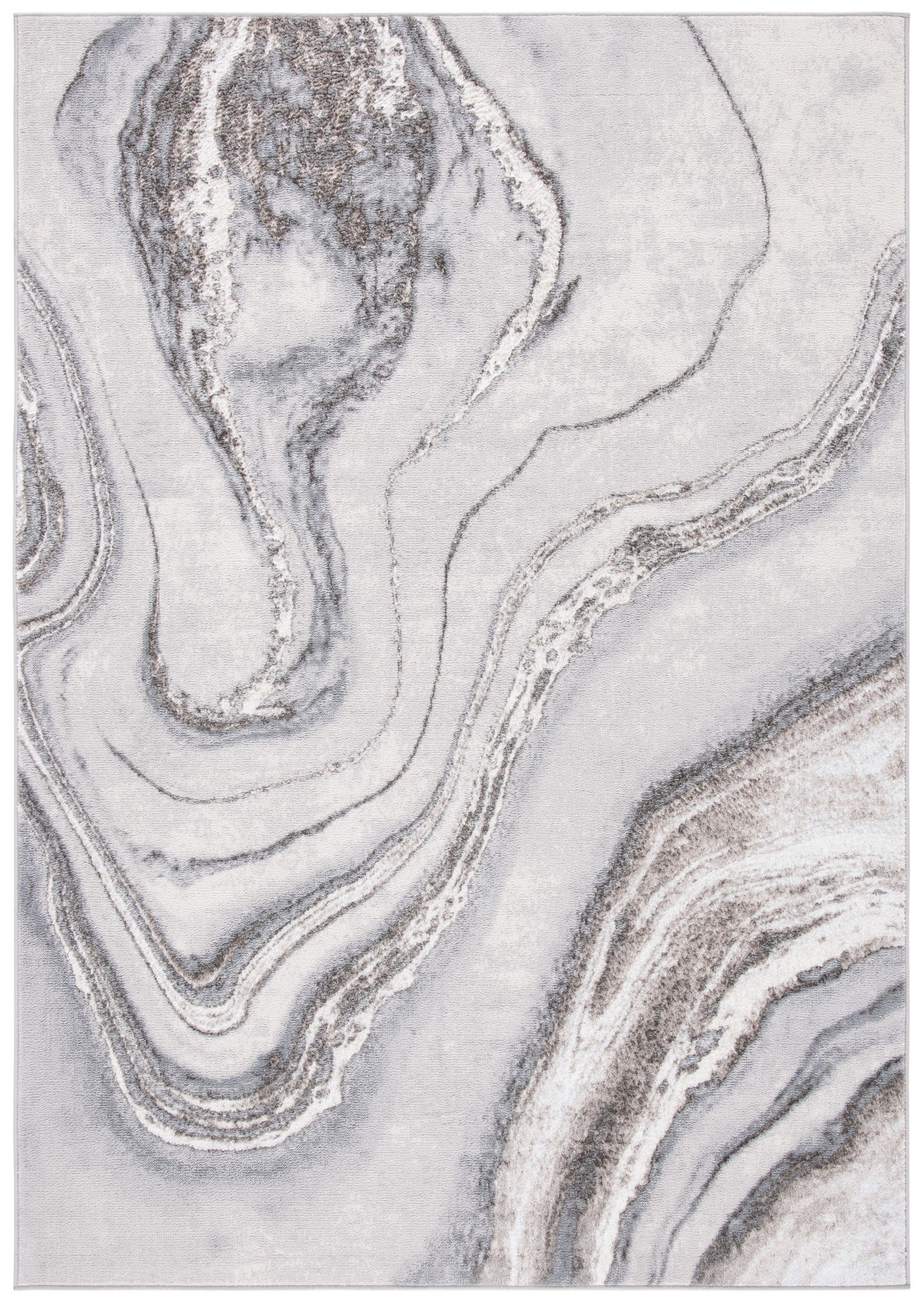 Hand-Knotted Abstract Gray Synthetic 9' x 12' Area Rug