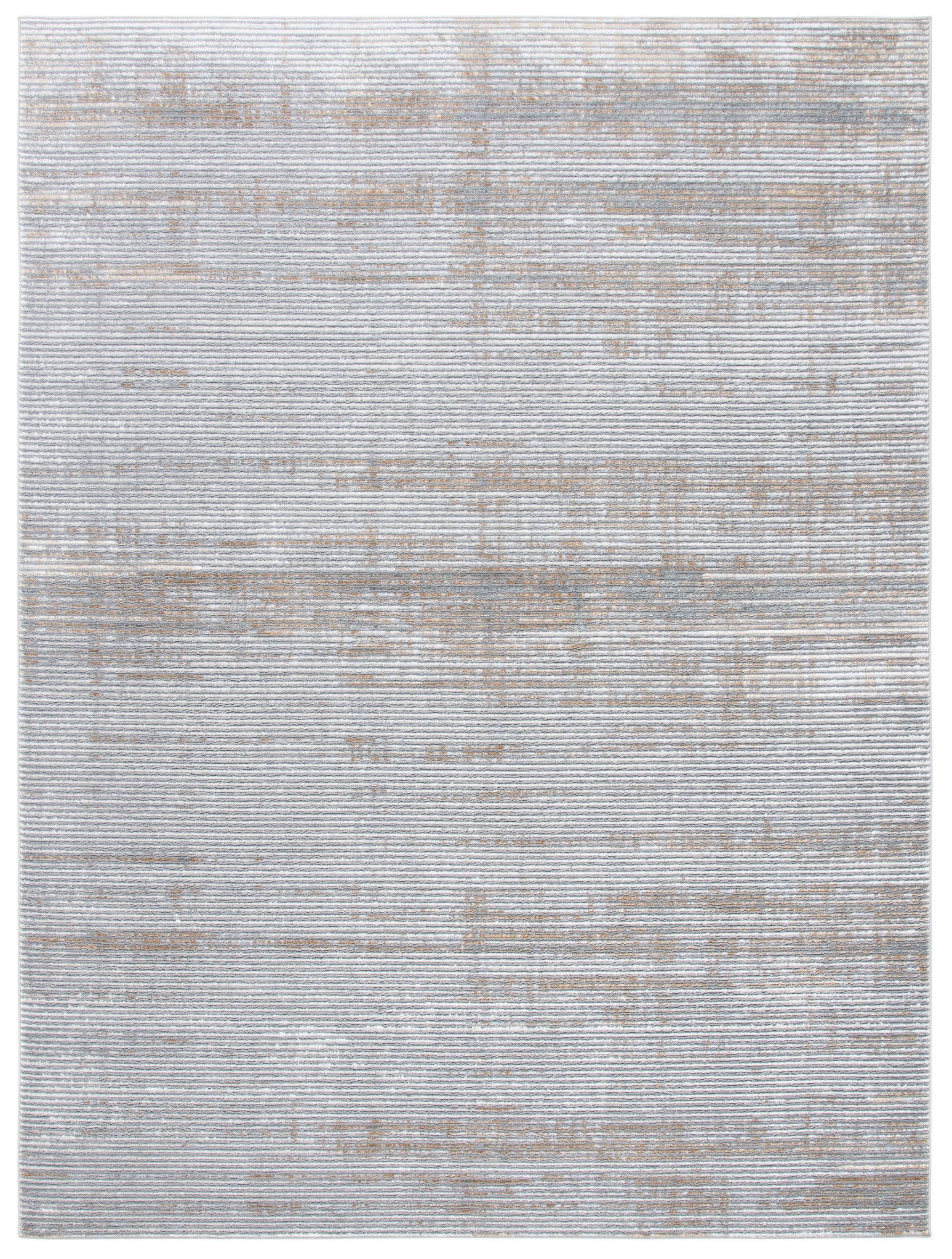 Abstract Grey & Gold Hand-Knotted Round Synthetic Area Rug