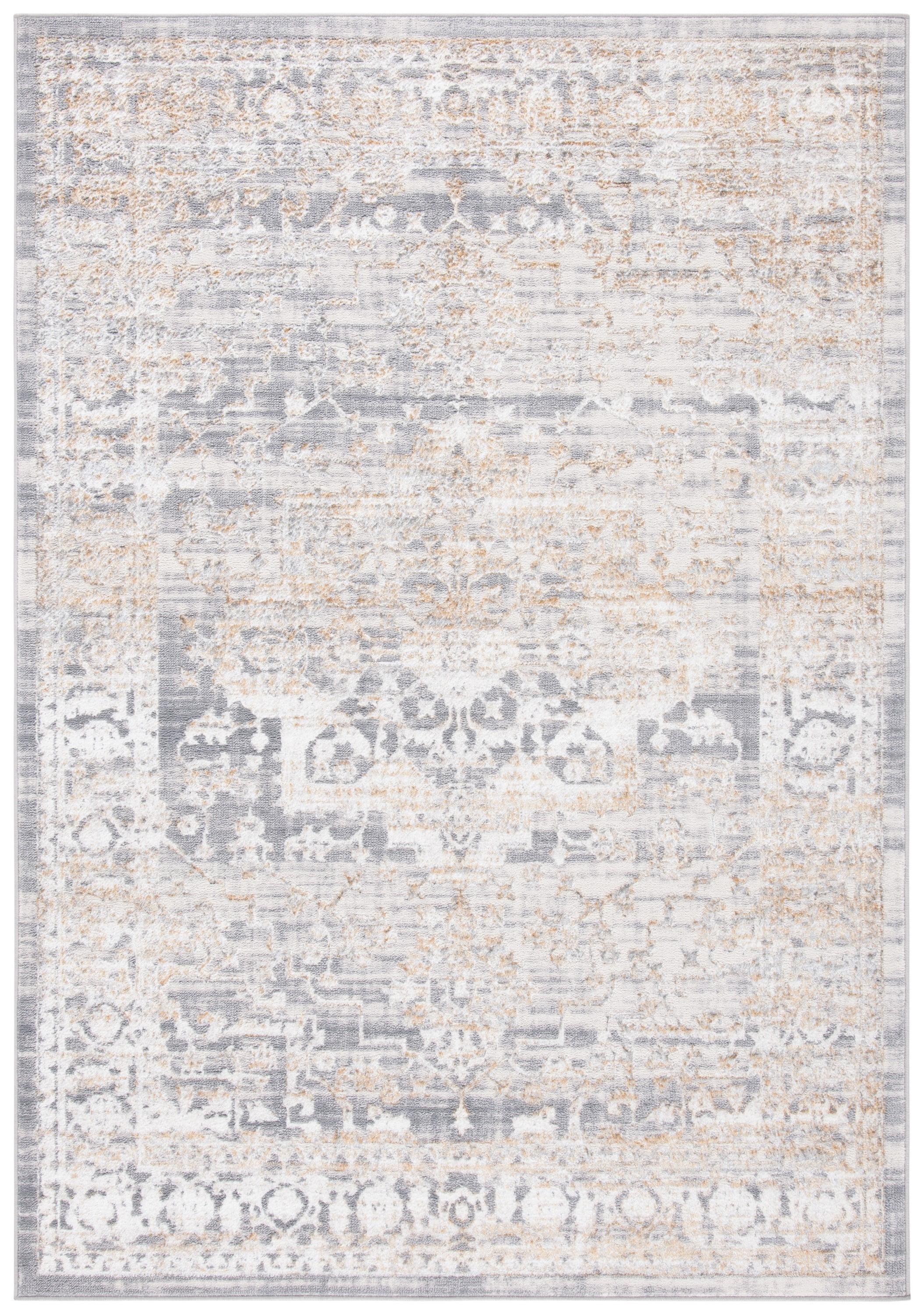 Abstract Gray and Gold 4'5" x 6'5" Synthetic Area Rug