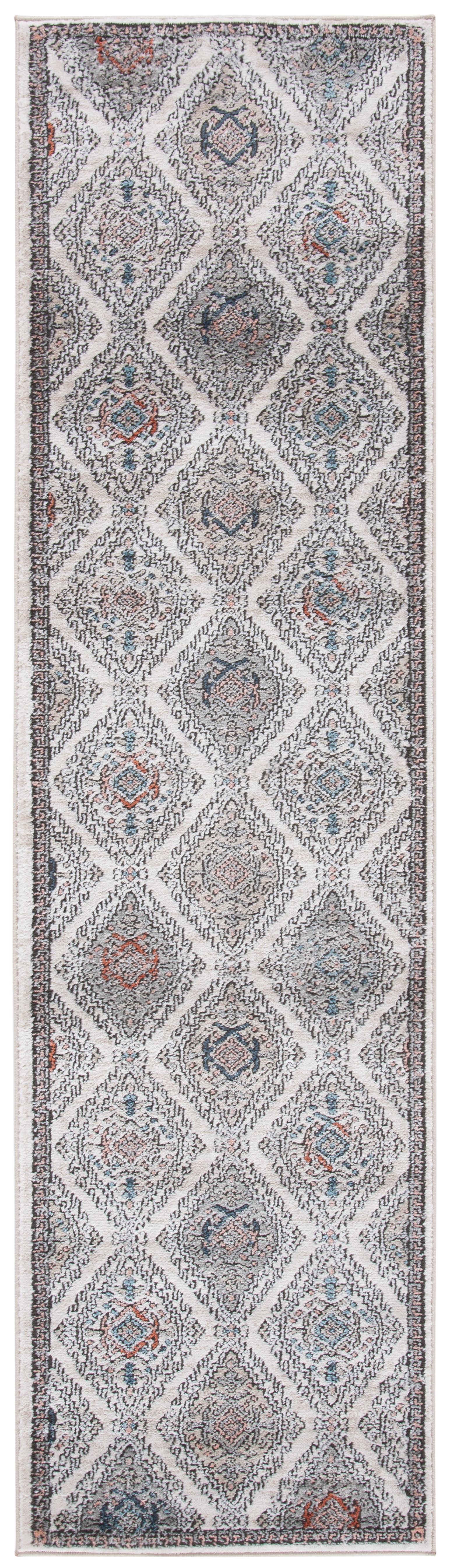 Ivory and Gray Medallion Synthetic Runner Rug