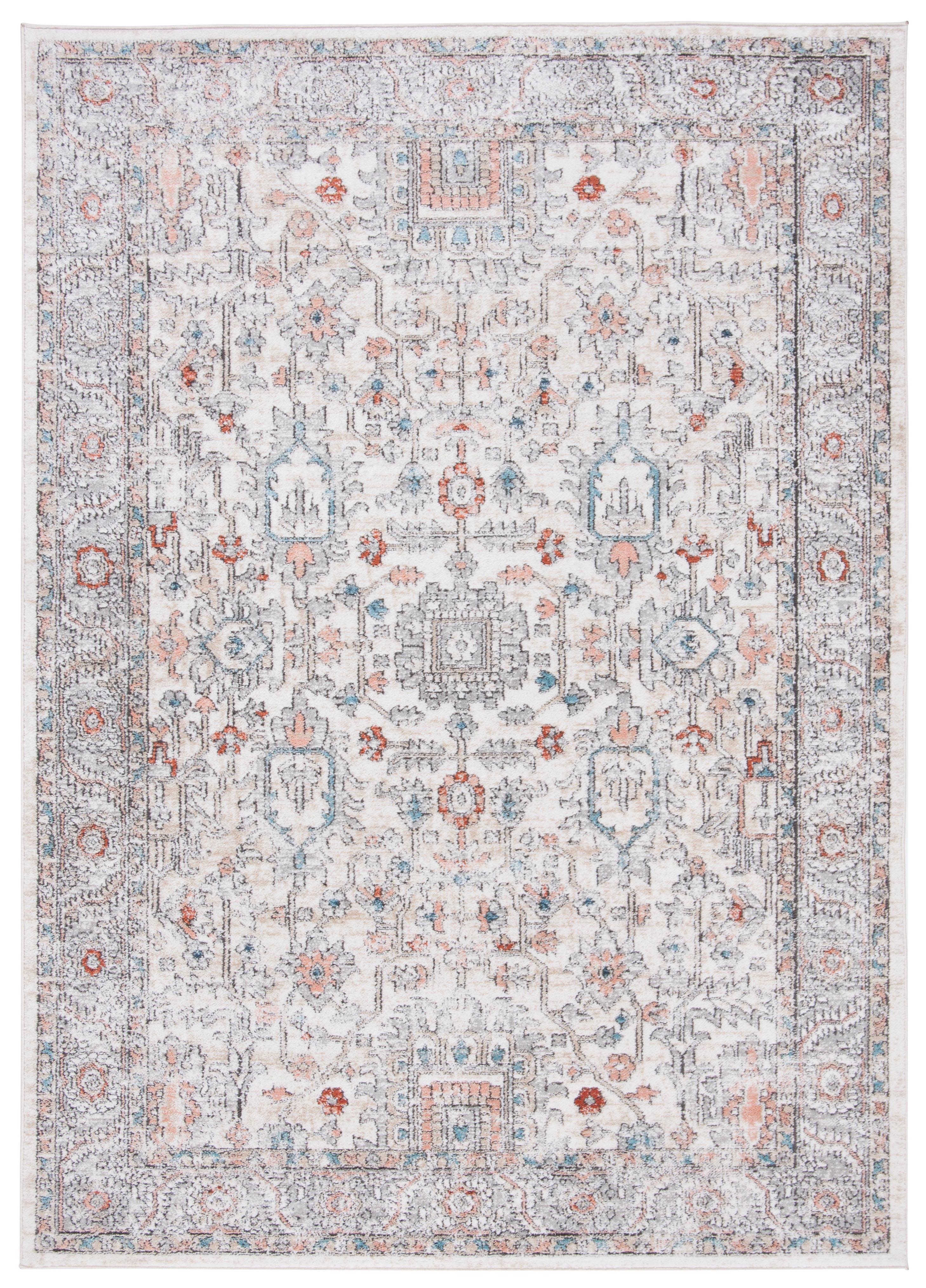 Ivory and Gray Rectangular Medallion Synthetic Area Rug