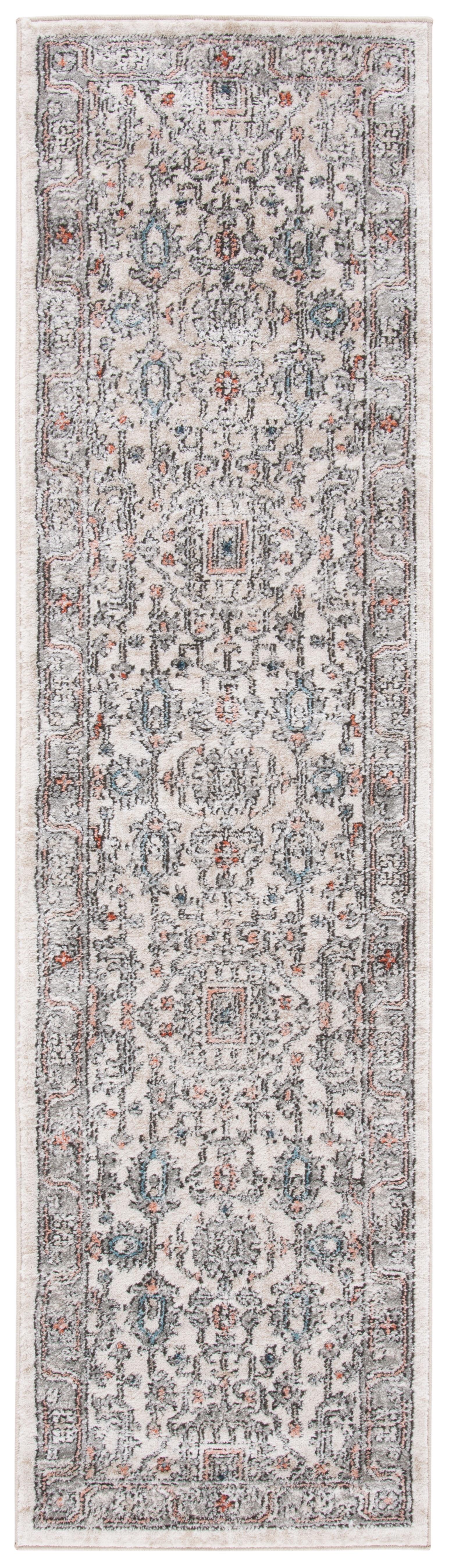 Grey and Ivory Medallion Hand-Knotted Runner Rug