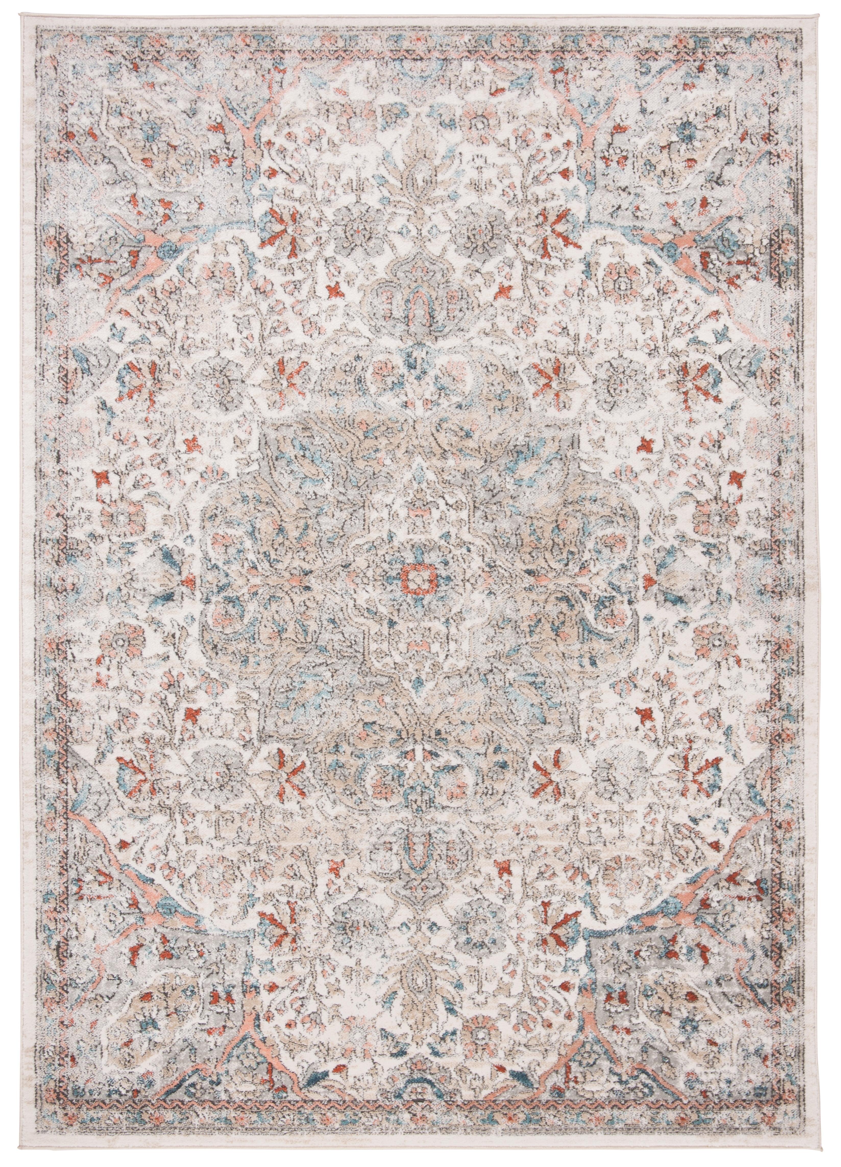 Ivory and Grey Medallion Synthetic 4' x 6' Area Rug