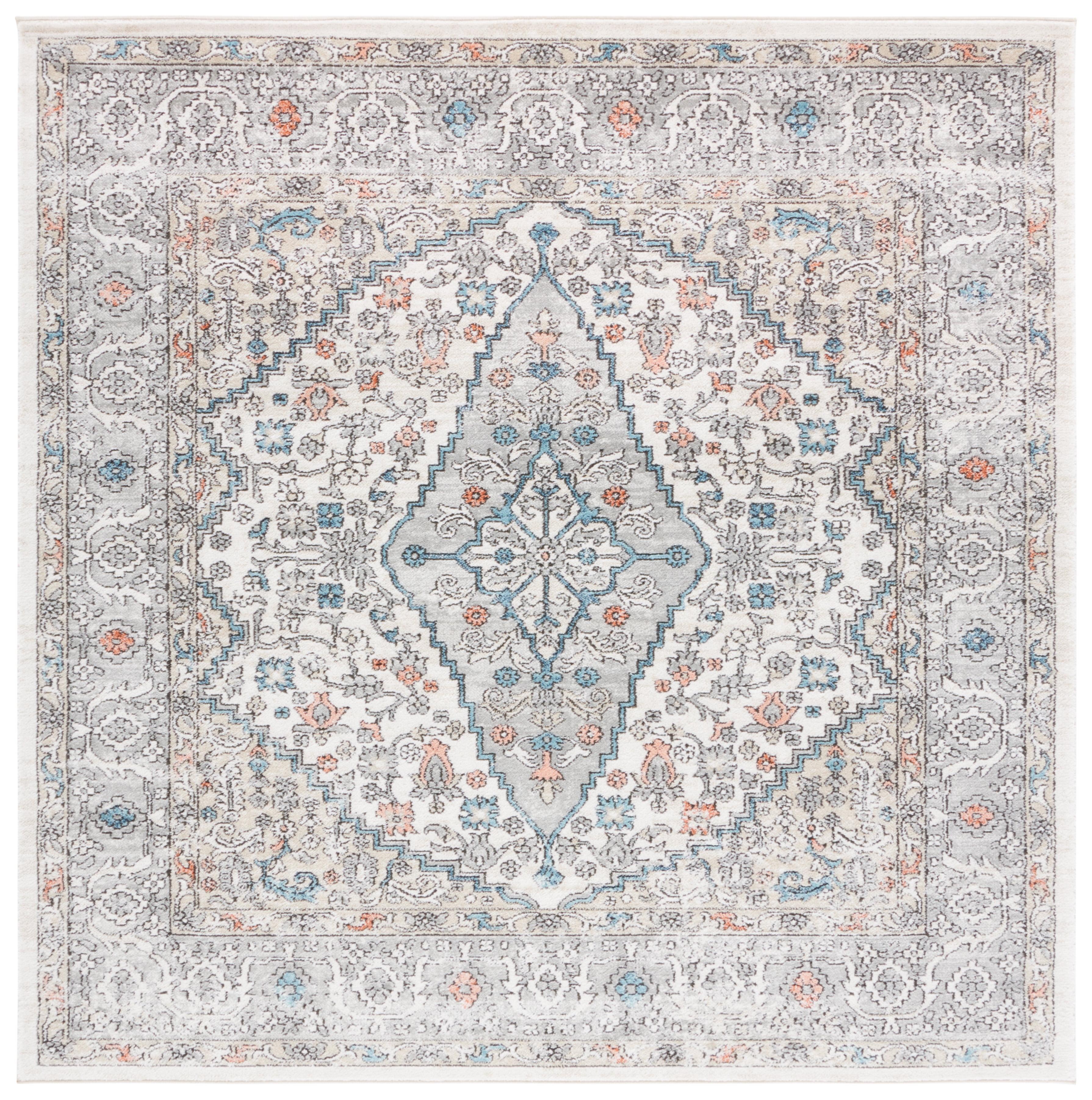 Ivory and Gray Medallion Synthetic Square Area Rug