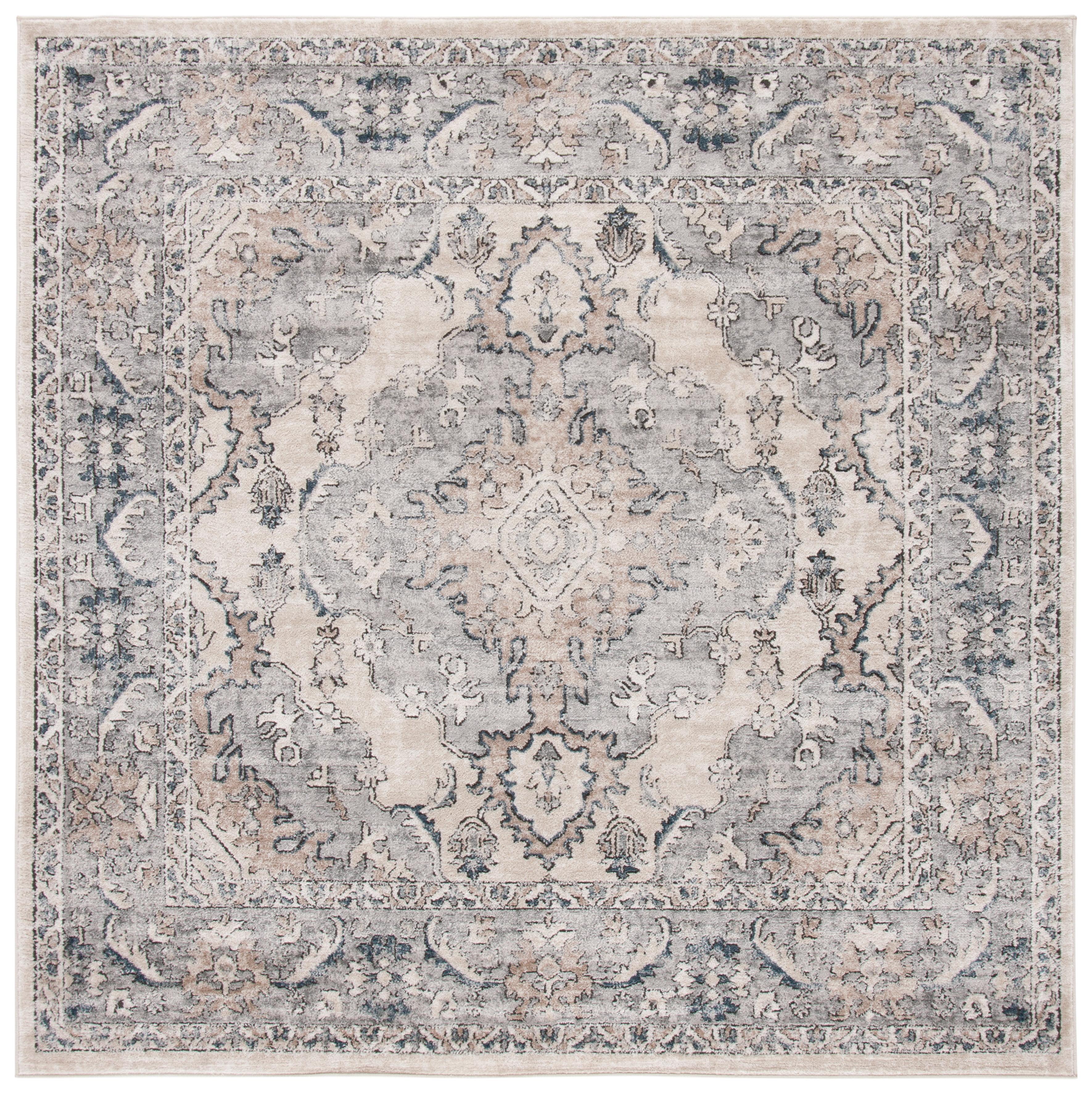 SAFAVIEH Oregon Ethelinda Floral Bordered Area Rug, Beige/Grey, 8' x 8' Square