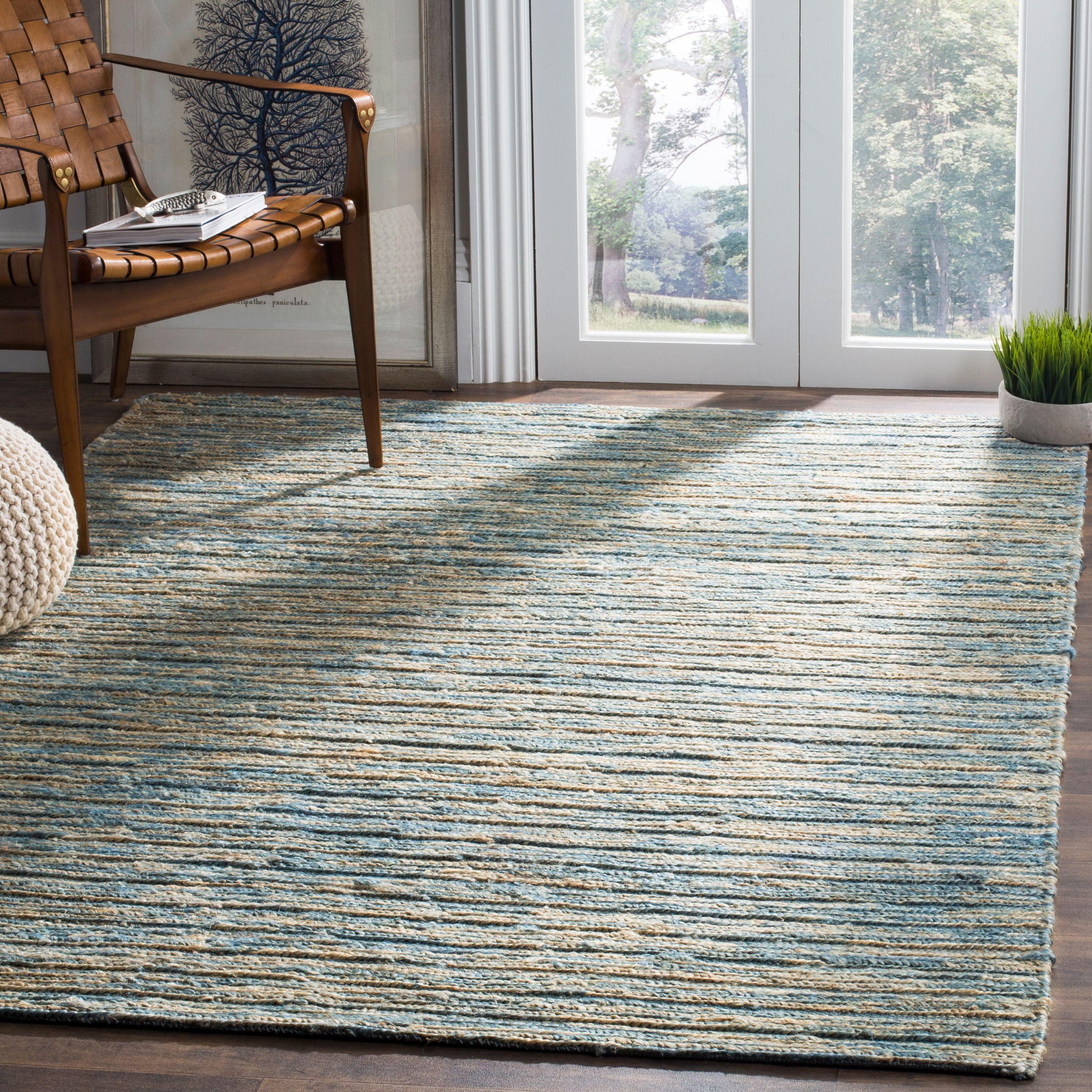 Hand-Knotted Blue and Natural Jute Area Rug, 4' x 6'