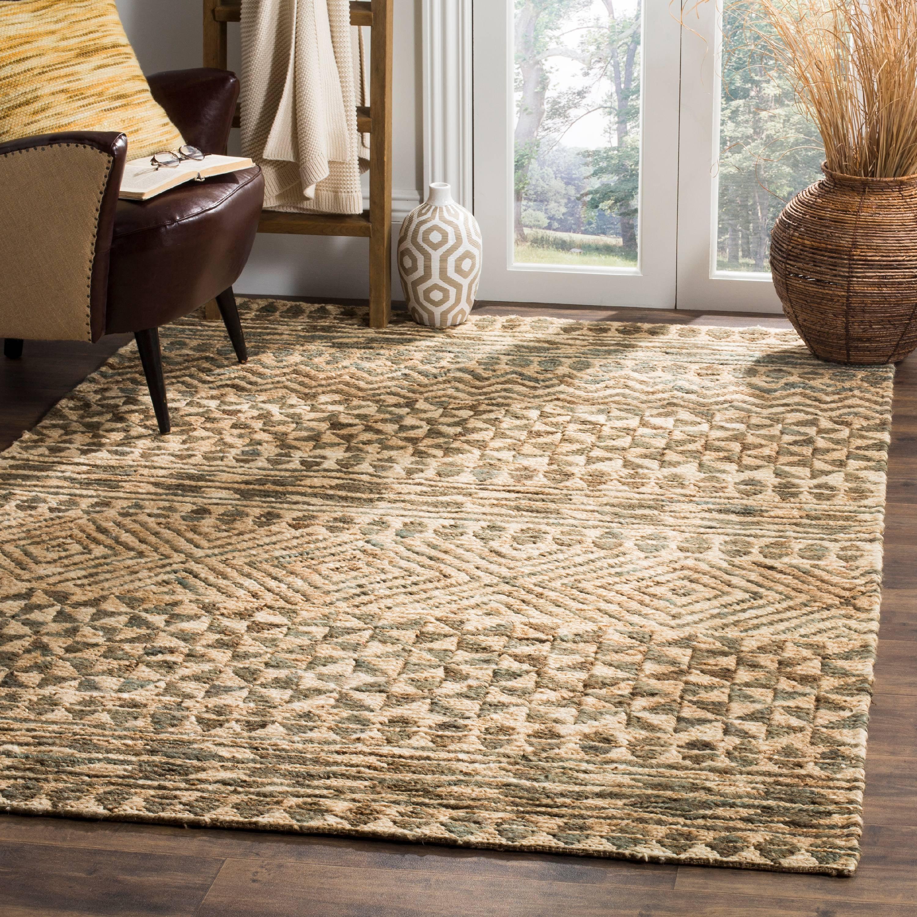 Handwoven Slate and Natural Geometric Jute Area Rug 5' x 8'