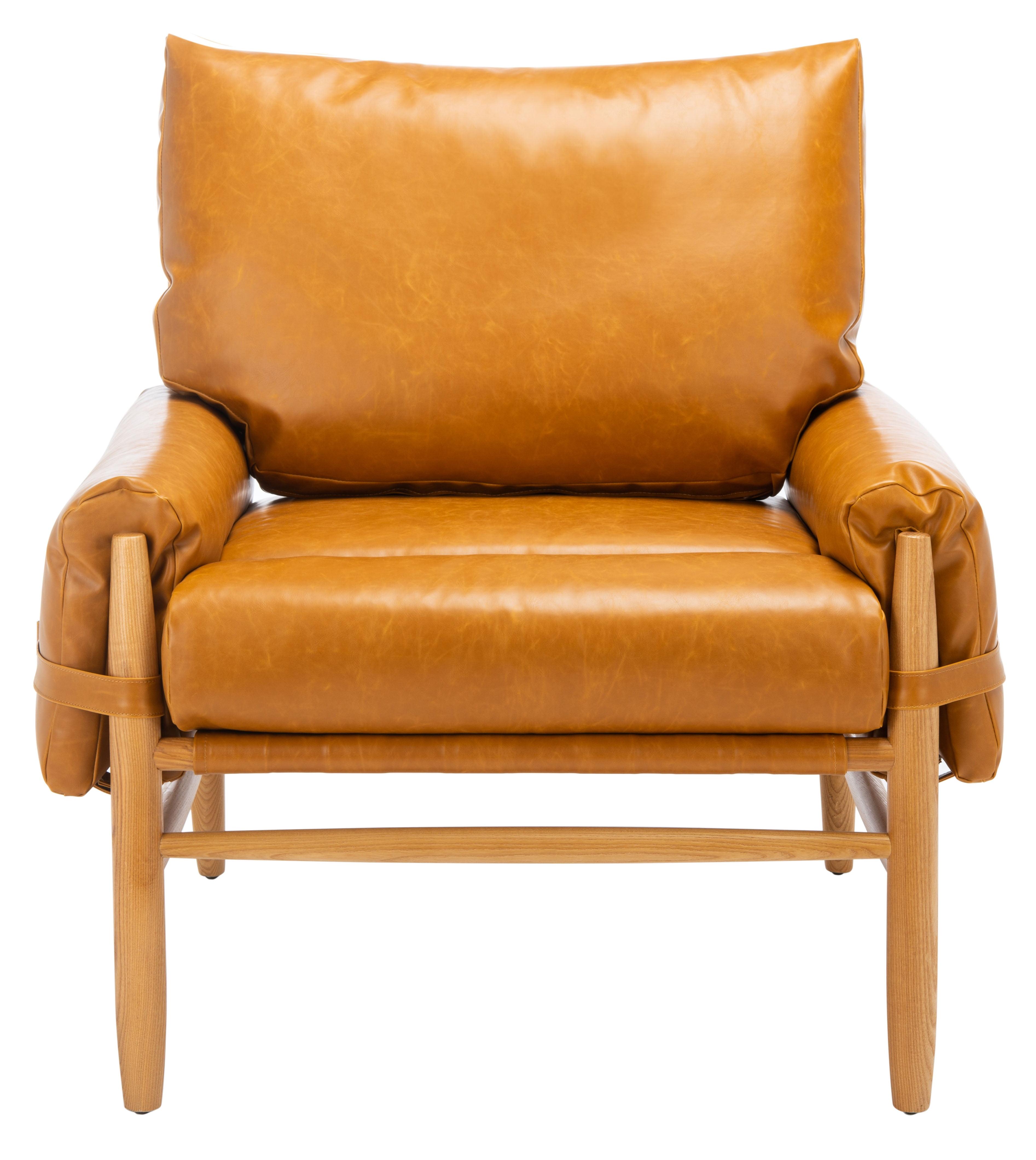 Oslo 32" Caramel Faux Leather & Natural Wood Mid-Century Accent Chair