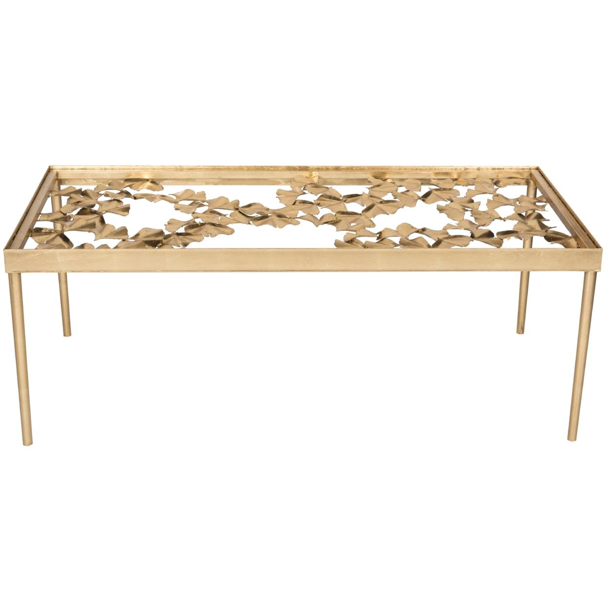 SAFAVIEH Otto 18 in. H Ginkgo Leaf Coffee Table, Gold/Clear