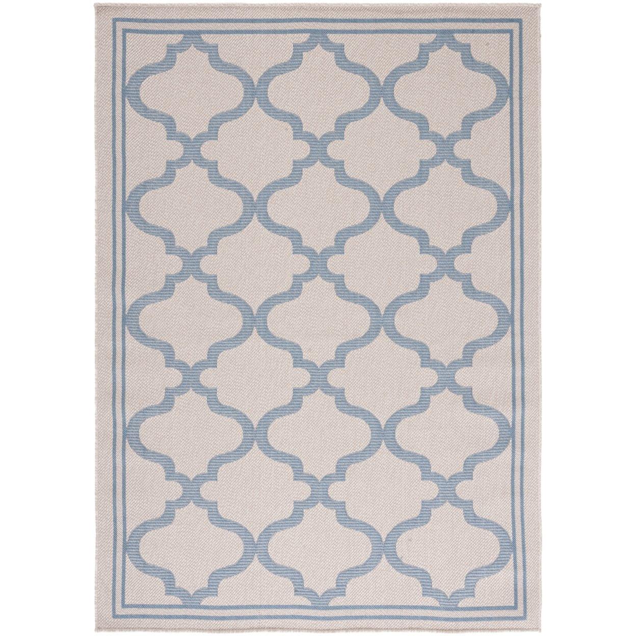 Ivory & Blue Easy-Care Synthetic Rectangular Rug, 9' x 12'