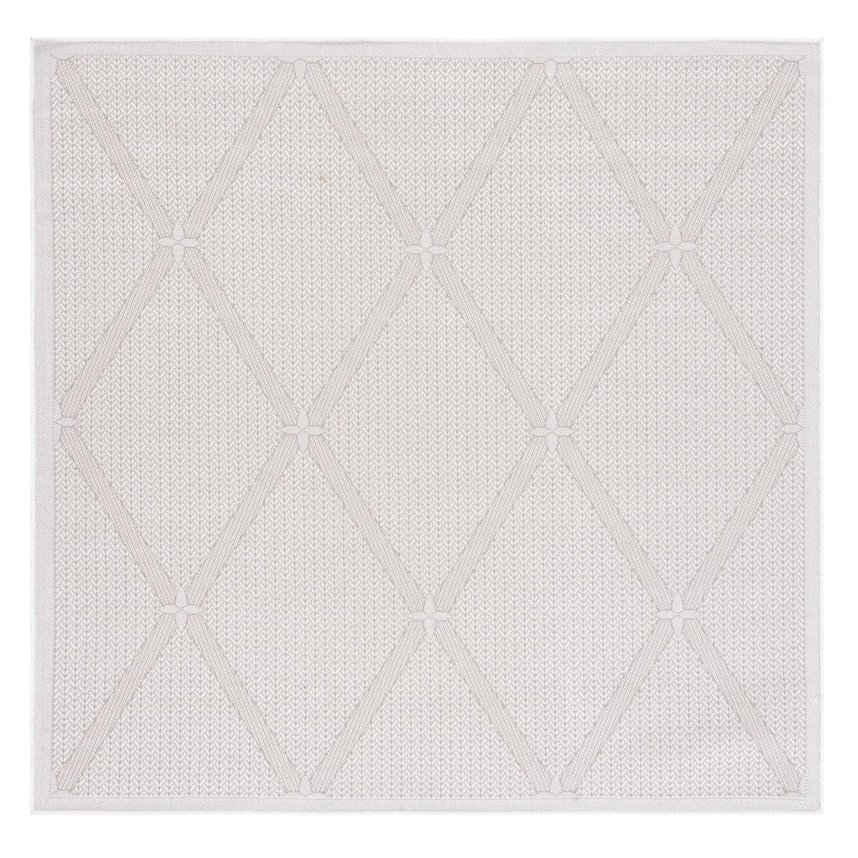 Cream Beige Geometric Braided Square Indoor Outdoor Rug