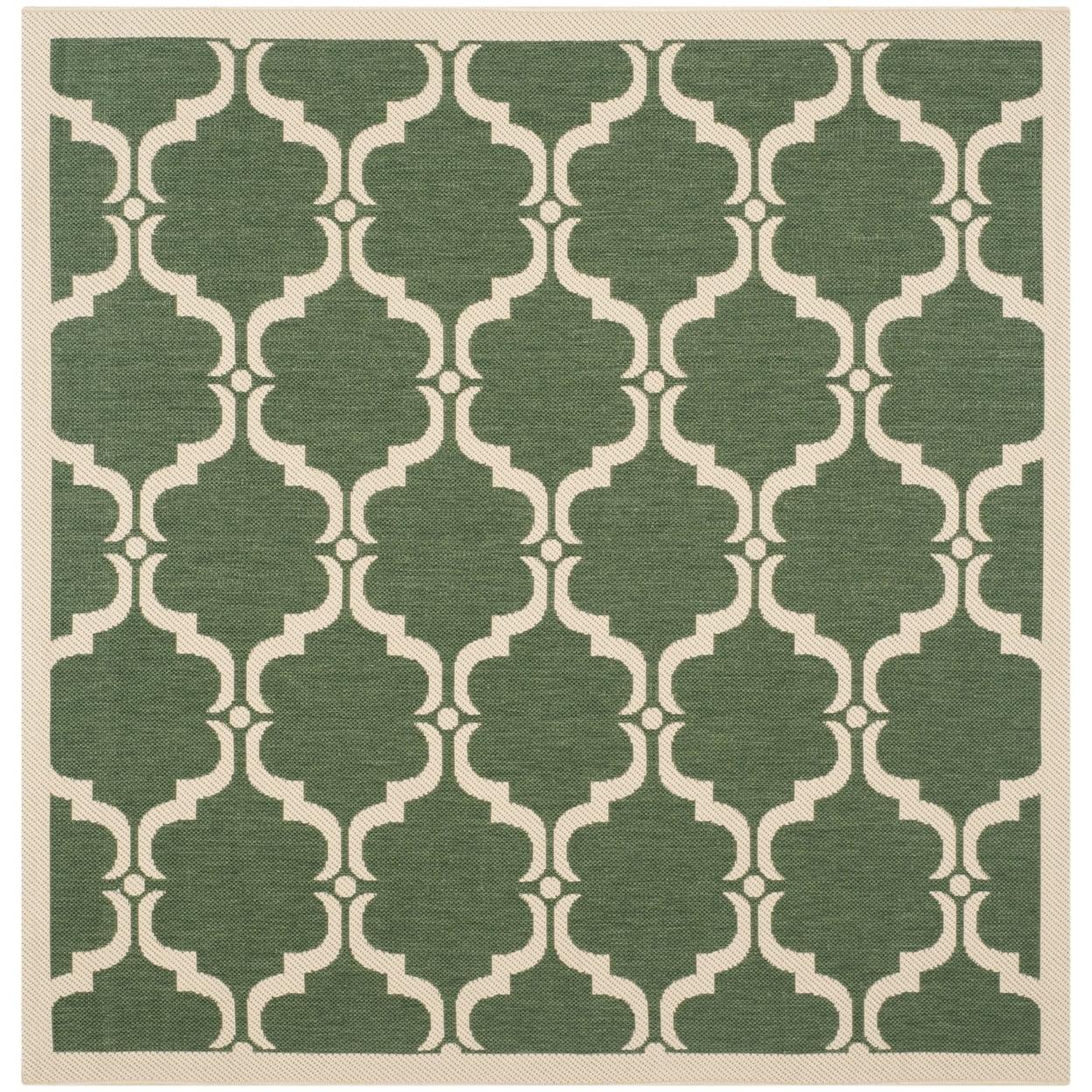 Courtyard Trellis 4' Square Dark Green/Beige Indoor/Outdoor Rug