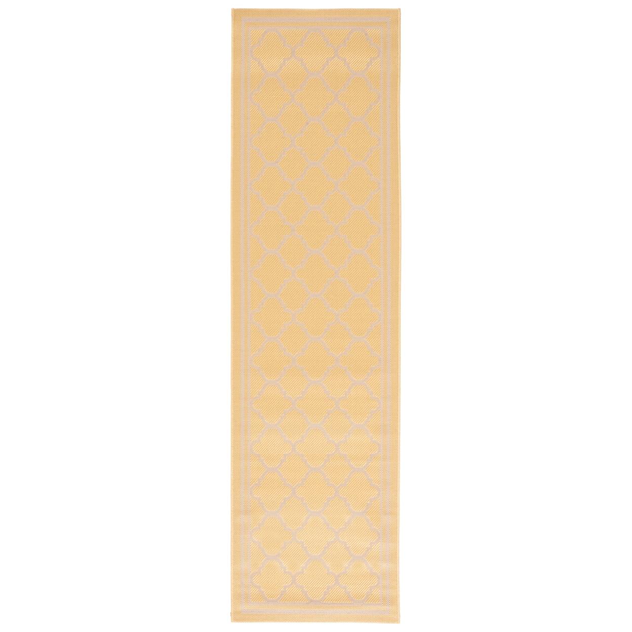 Gold and Beige Synthetic Non-slip Stain-resistant Runner Rug