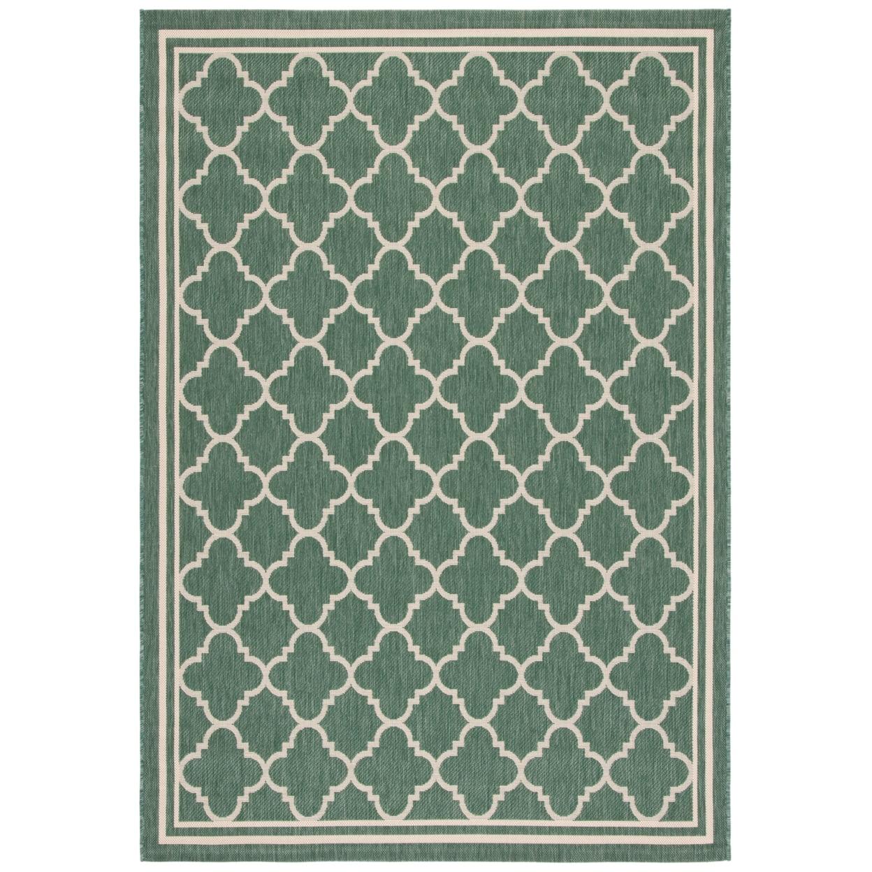 Dark Green and Beige Geometric Indoor/Outdoor Runner Rug