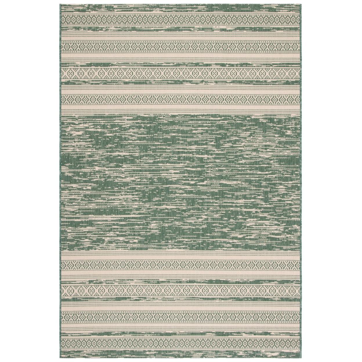 Courtyard Elegance 5' x 7' Dark Green & Beige Synthetic Area Rug