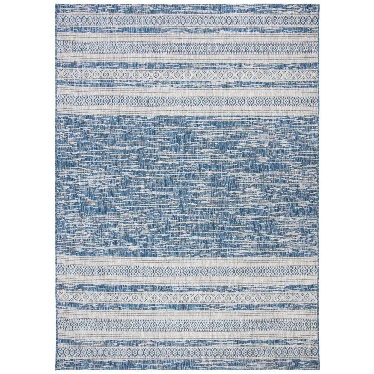 SAFAVIEH Courtyard Galen Striped Indoor/Outdoor Area Rug, Navy/Grey, 2' x 3'7"