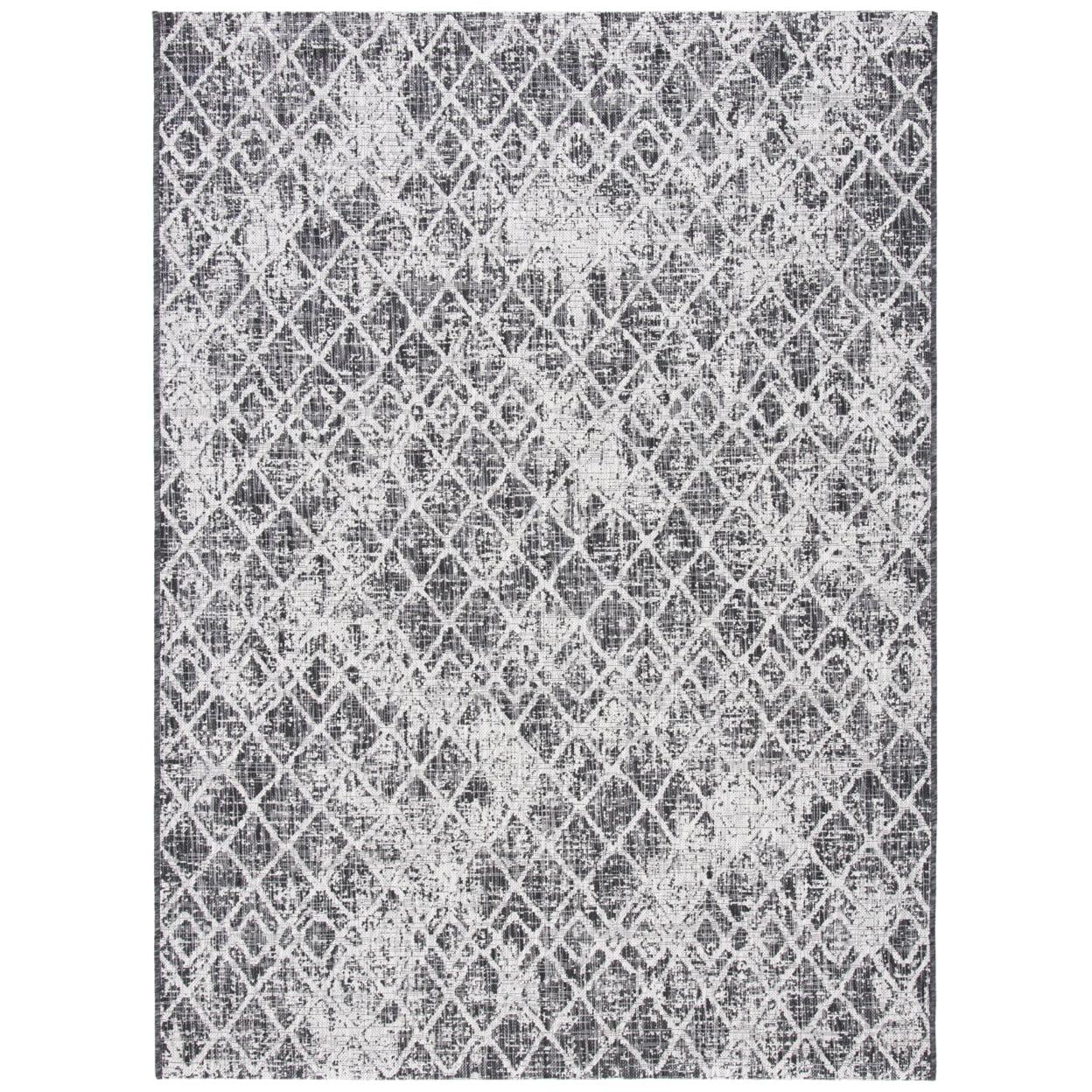 Black and Grey Geometric Indoor/Outdoor Area Rug 9' x 12'