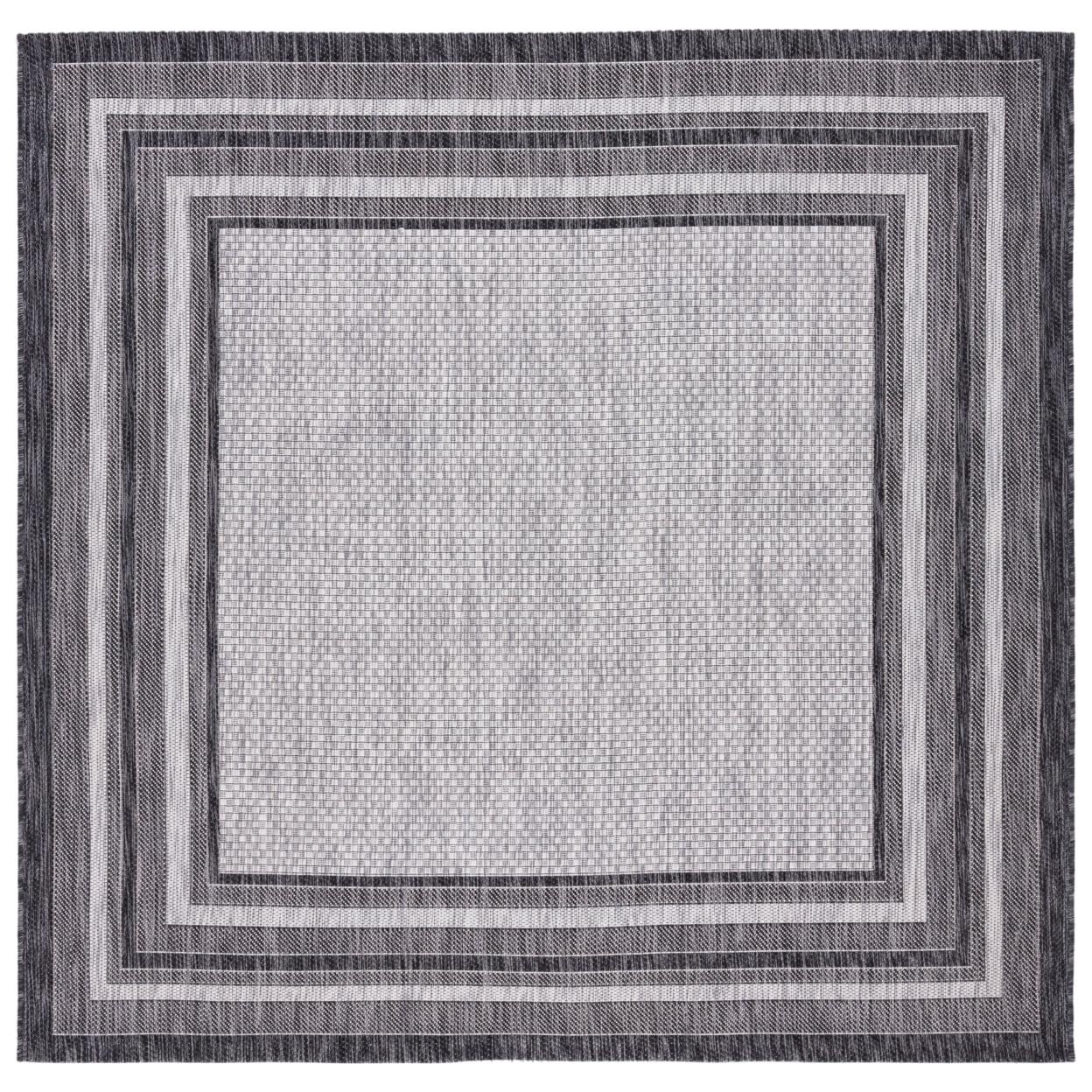 Reversible Light Grey/Black Synthetic Square Rug - Easy Care, Stain-Resistant