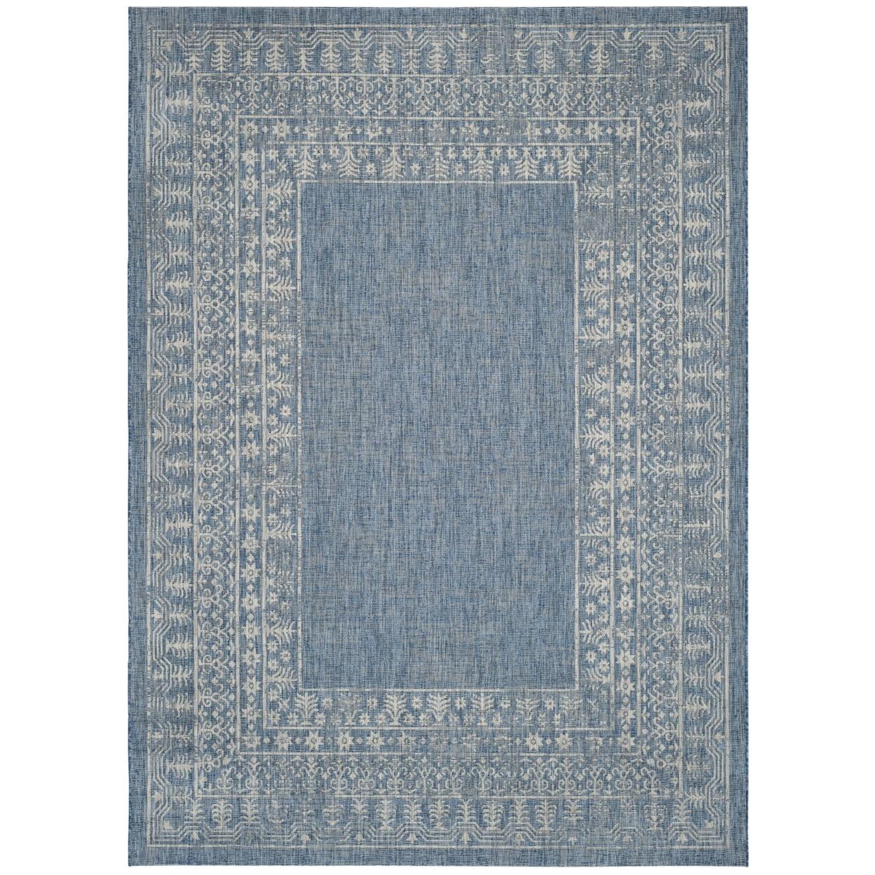 Navy and Grey 10' x 14' Synthetic Washable Rectangular Rug