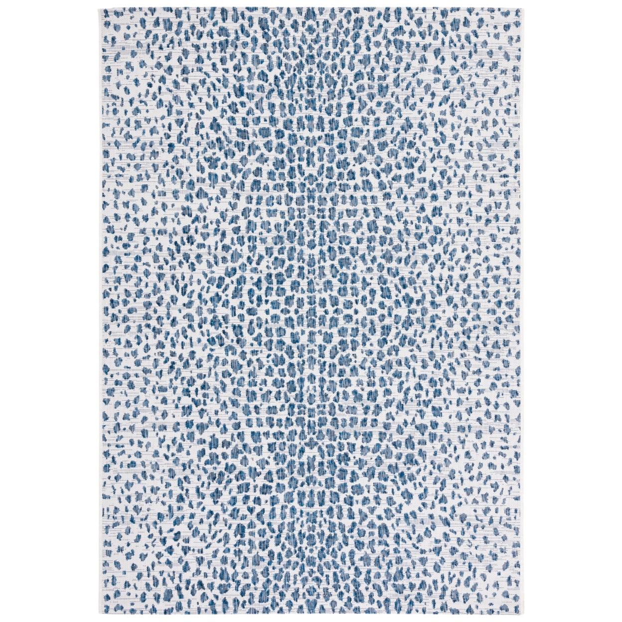 Elegant Courtyard Ivory/Navy 3' Square Washable Outdoor Rug