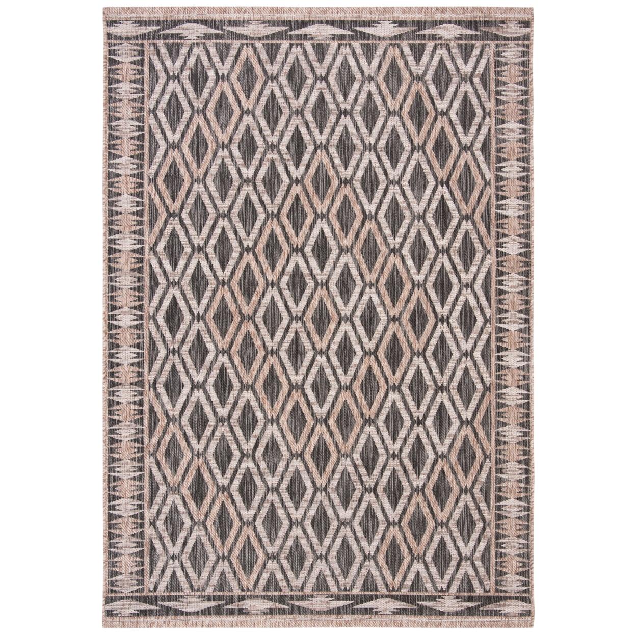 Black and Beige Geometric Indoor/Outdoor Area Rug, 2' x 3'7"