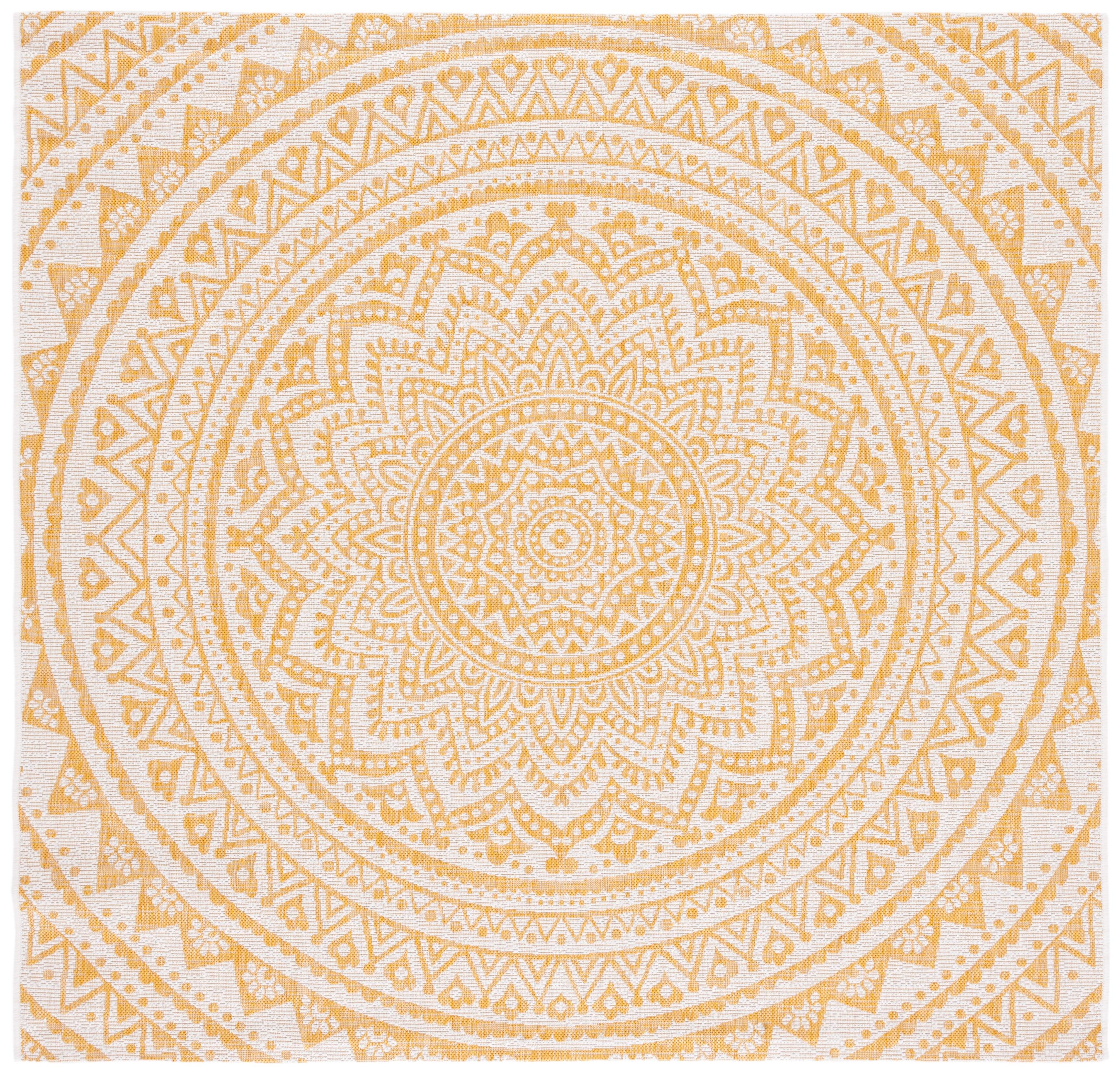 Courtyard CY8734 Power Loomed Indoor and Outdoor Area Rug - Ivory/Gold - 6'7"x6'7" - Safavieh