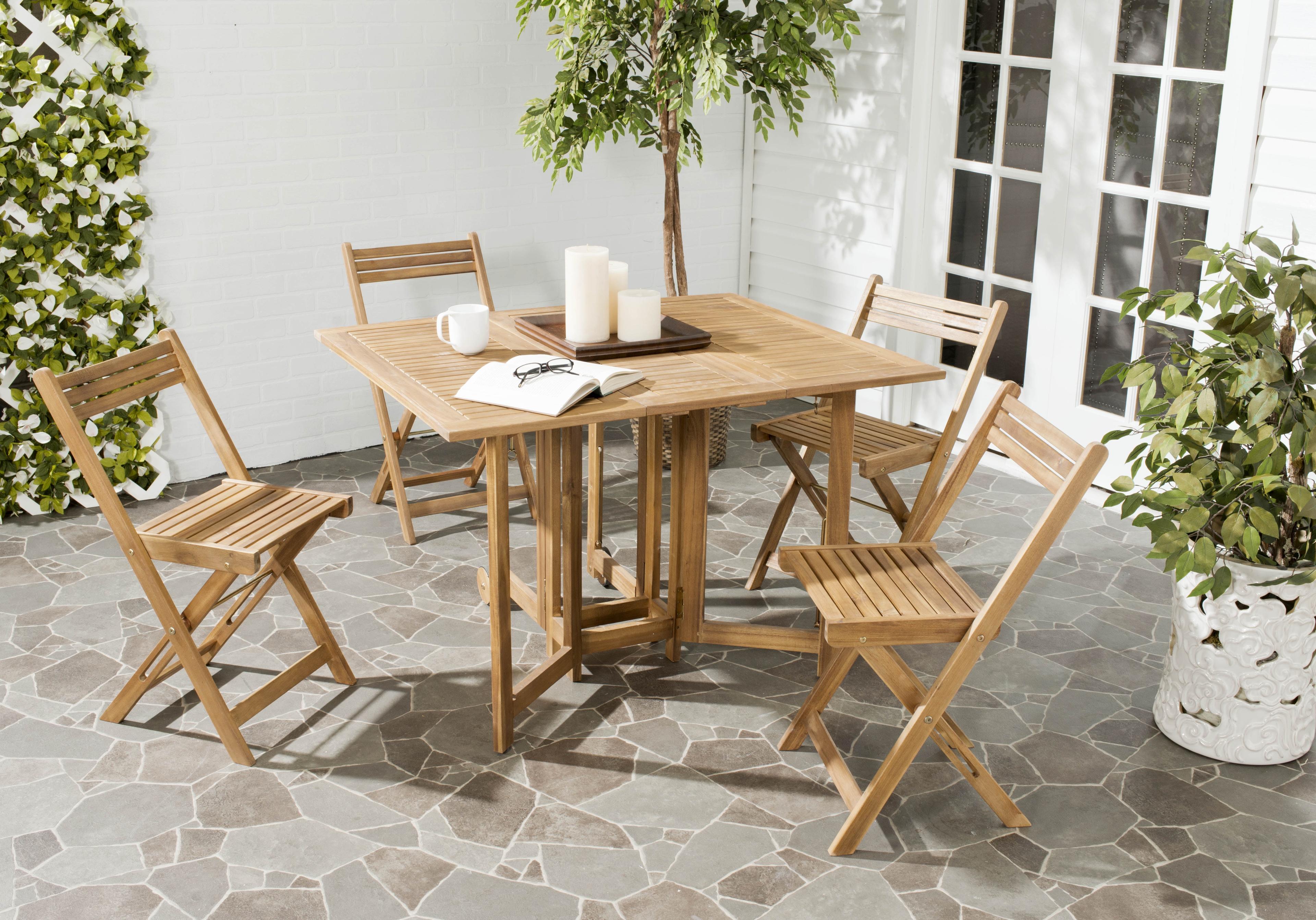 Arvin 5 Piece Patio Outdoor Foldable Dining Set - Natural - Safavieh.