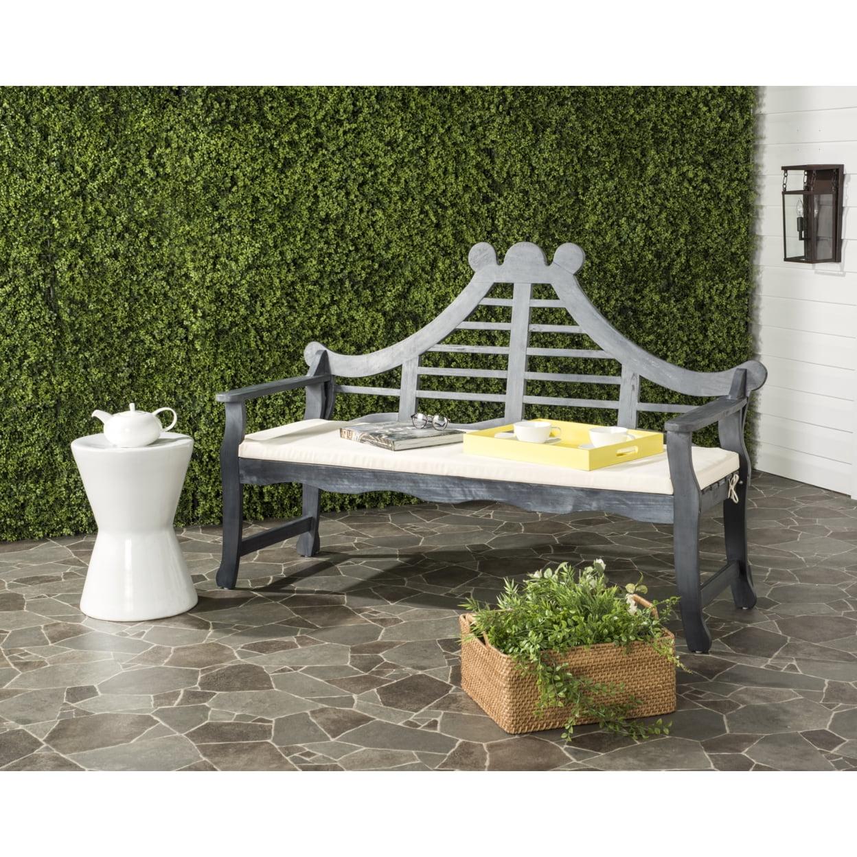 Azusa Ash Gray and Beige Transitional Outdoor Bench